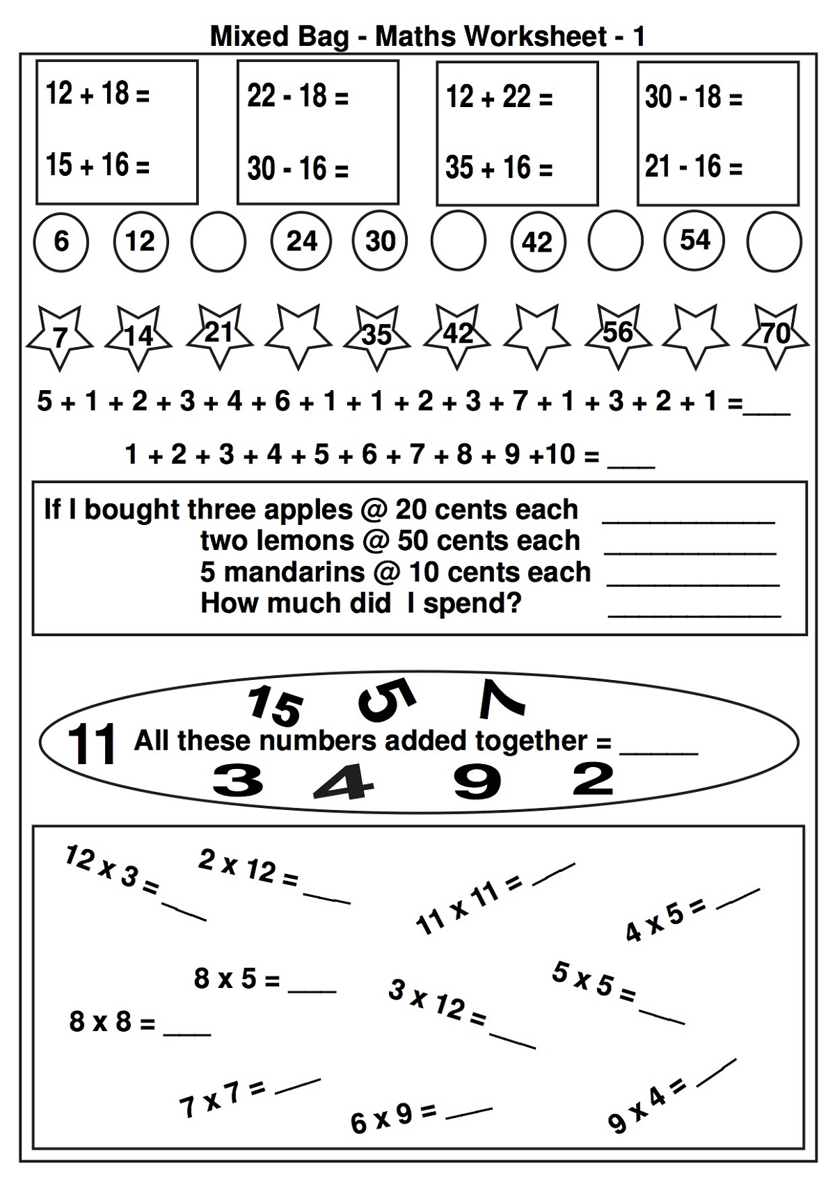 printable math games for school