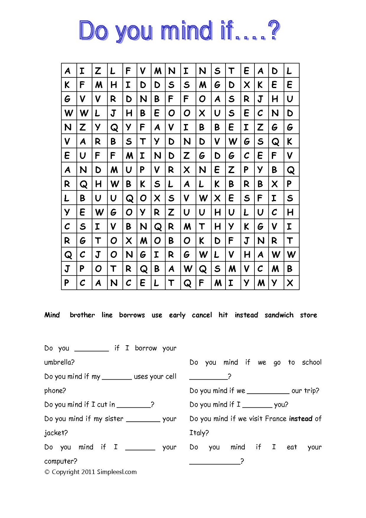 word search worksheet english