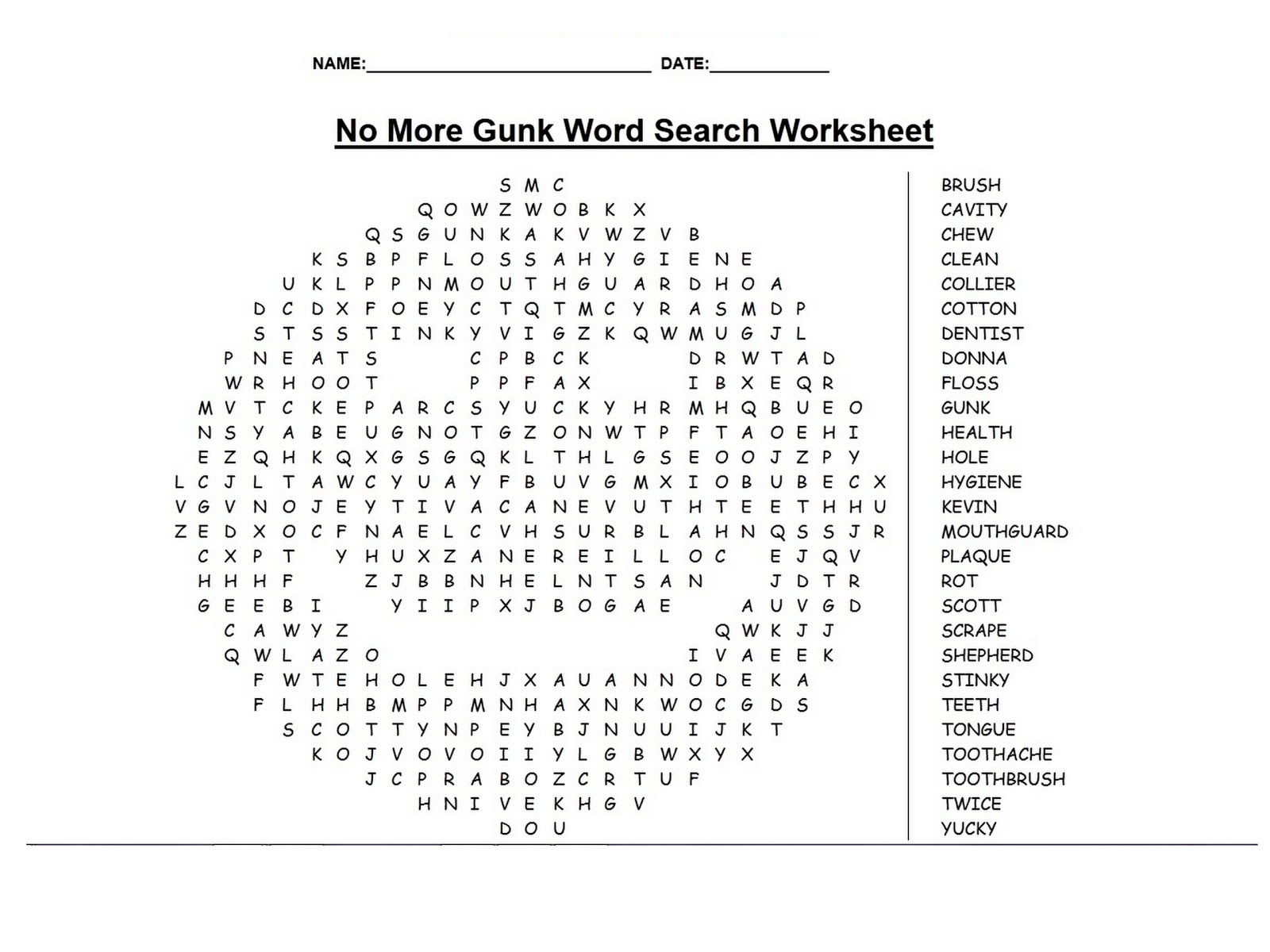 word search worksheet free