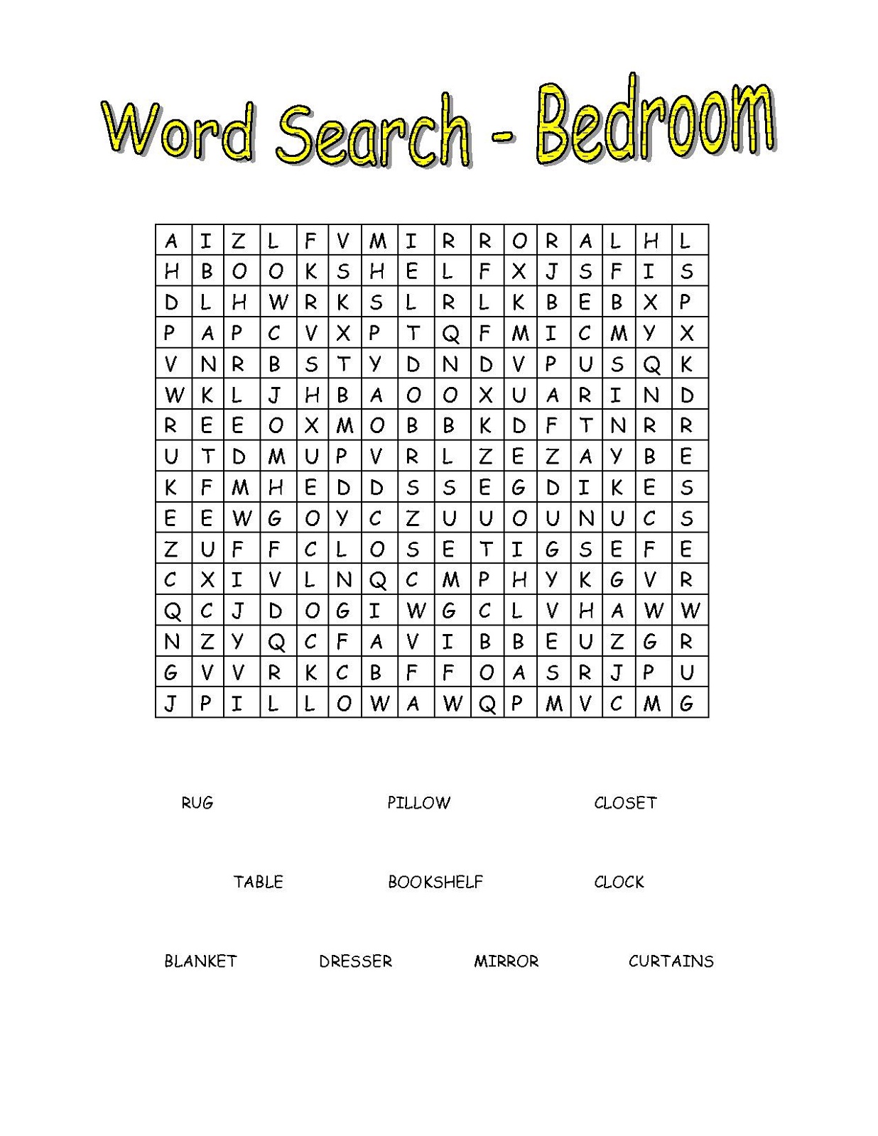 word search worksheet simple