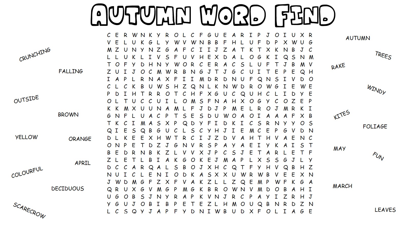 wordsearch for kids autumn theme