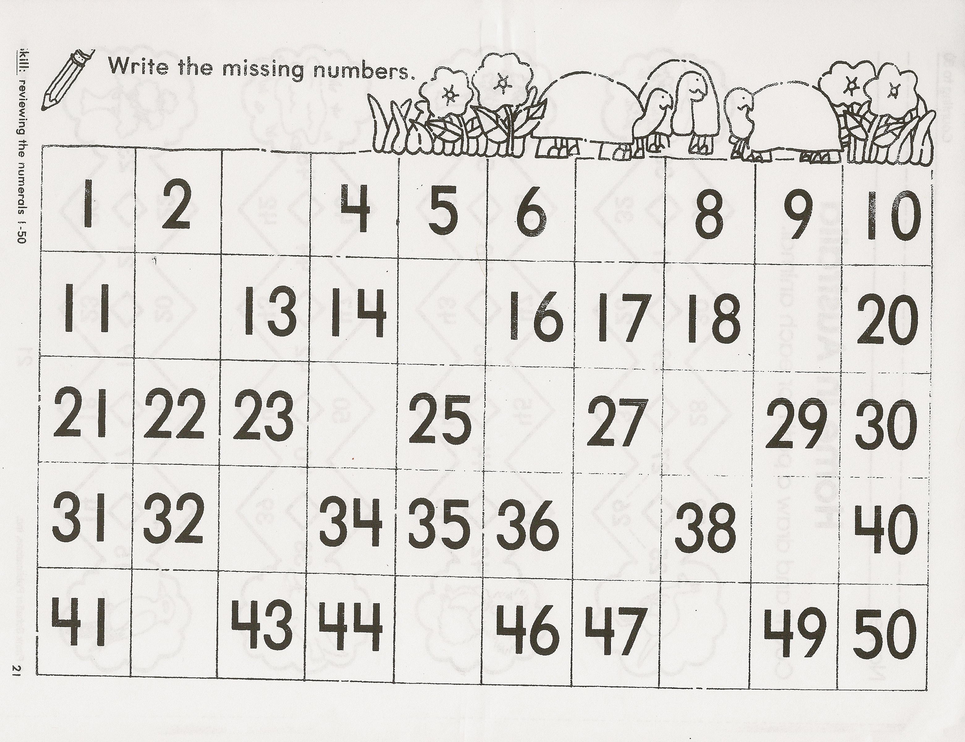 1-50 number chart simple