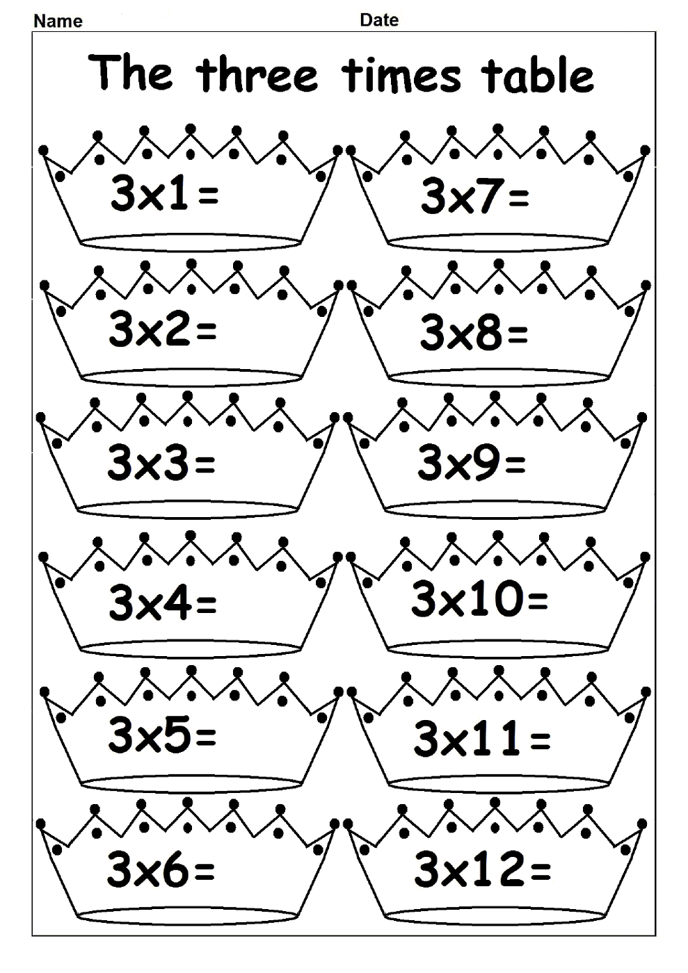 3 times table chart practice