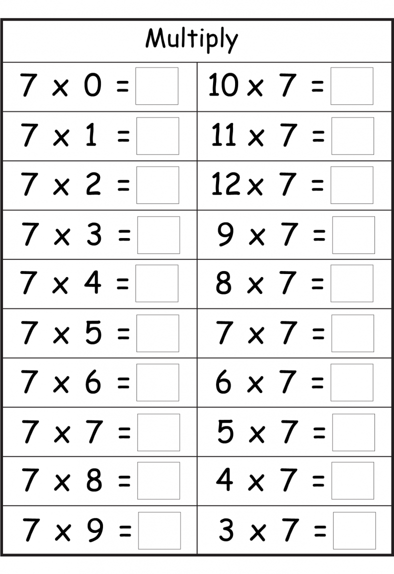 7 Times Table Worksheets To Print Activity Shelter