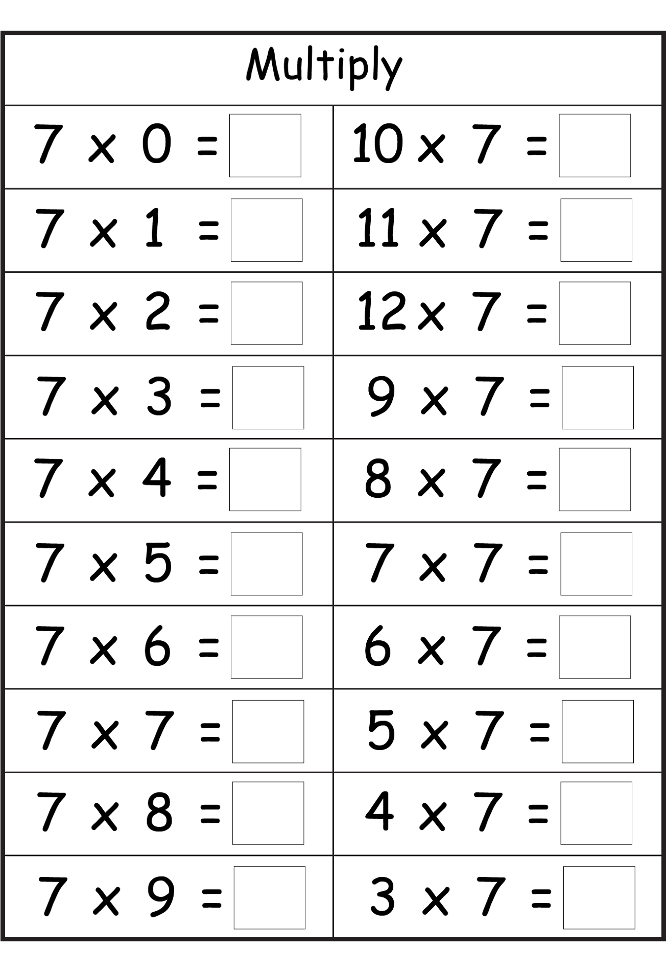 Free Printable Worksheets Times Tables