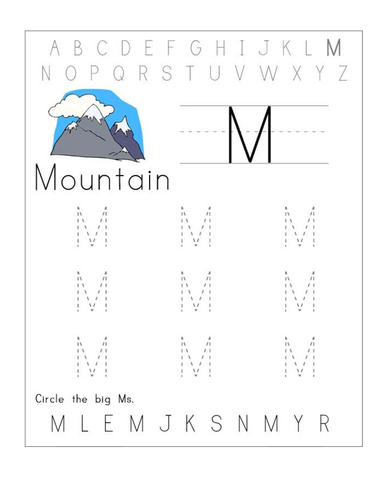 abc worksheet free letter M