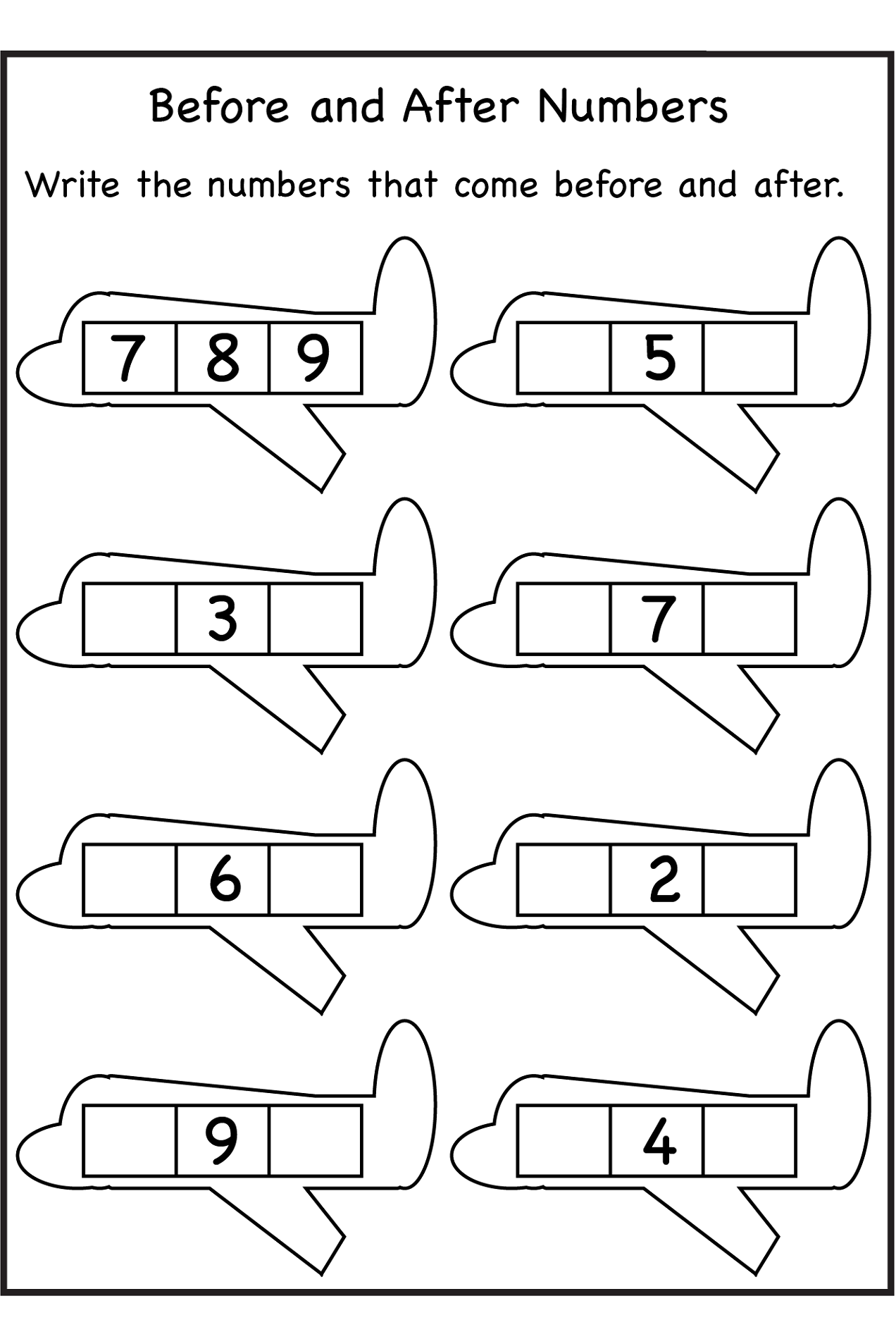 before and after number worksheet for children