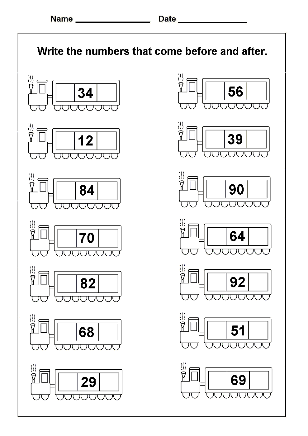 before and after number worksheet practice