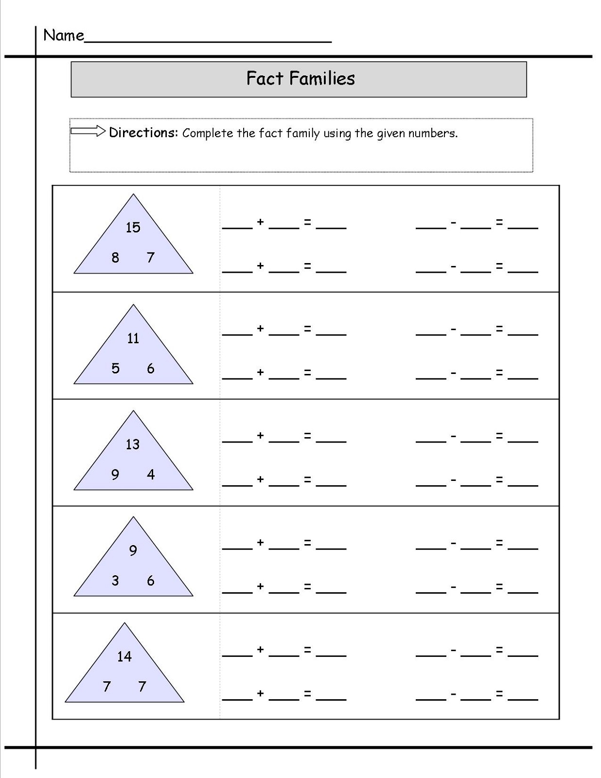 Blank Fact Family Worksheets Activity Shelter Blank Fact Family Worksheets Activity Shelter
