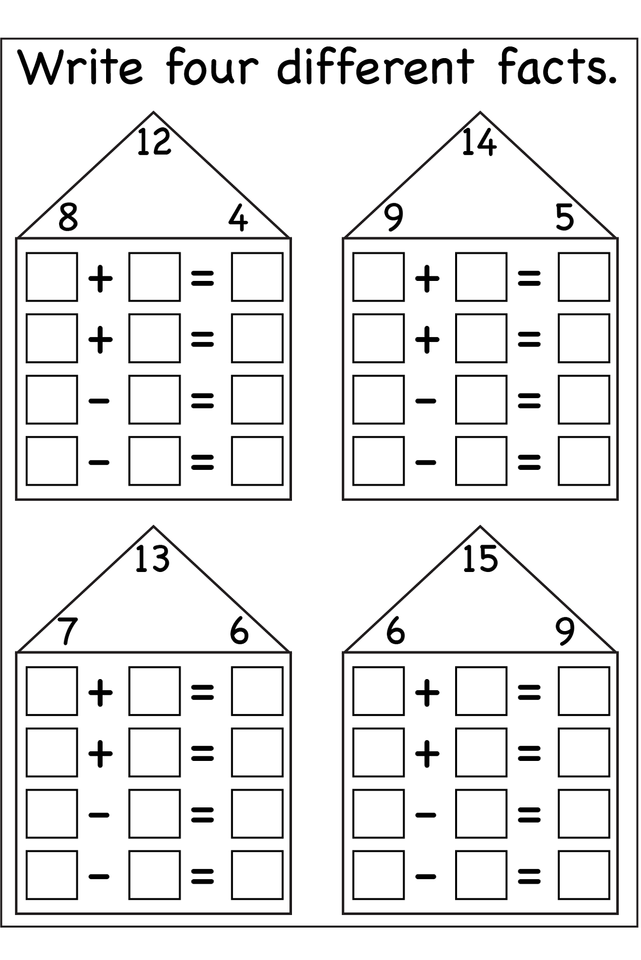 blank fact family worksheets practice