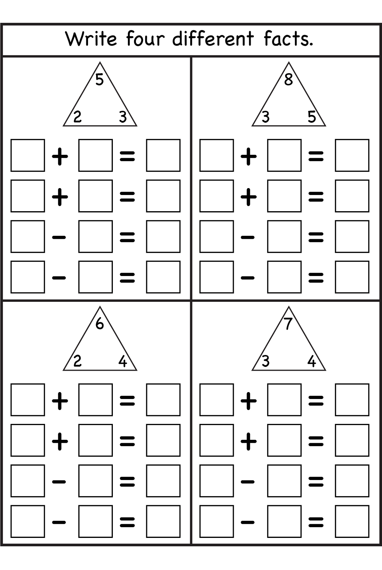 Free Printable Math Worksheets Fact Families