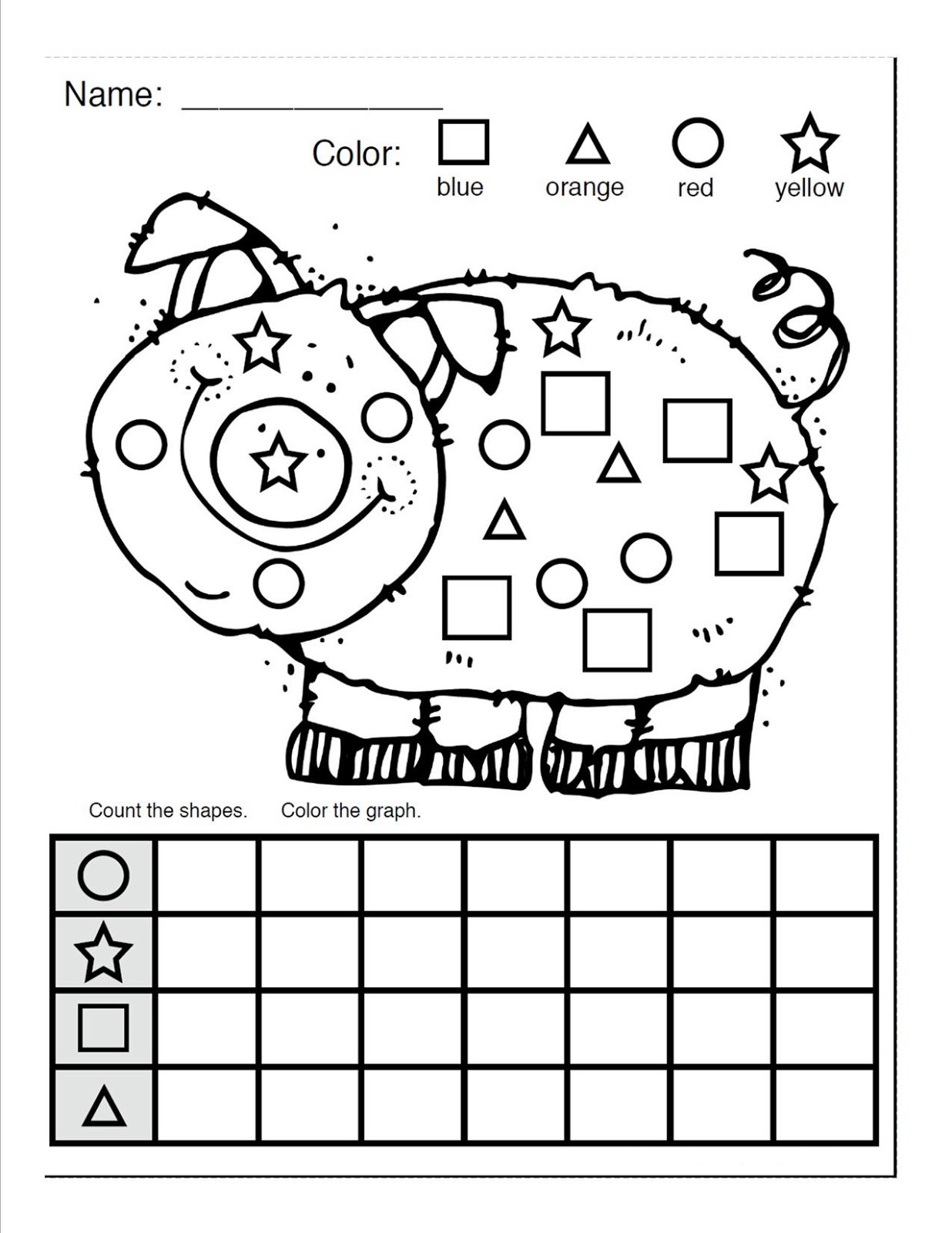 color by shape worksheet pig