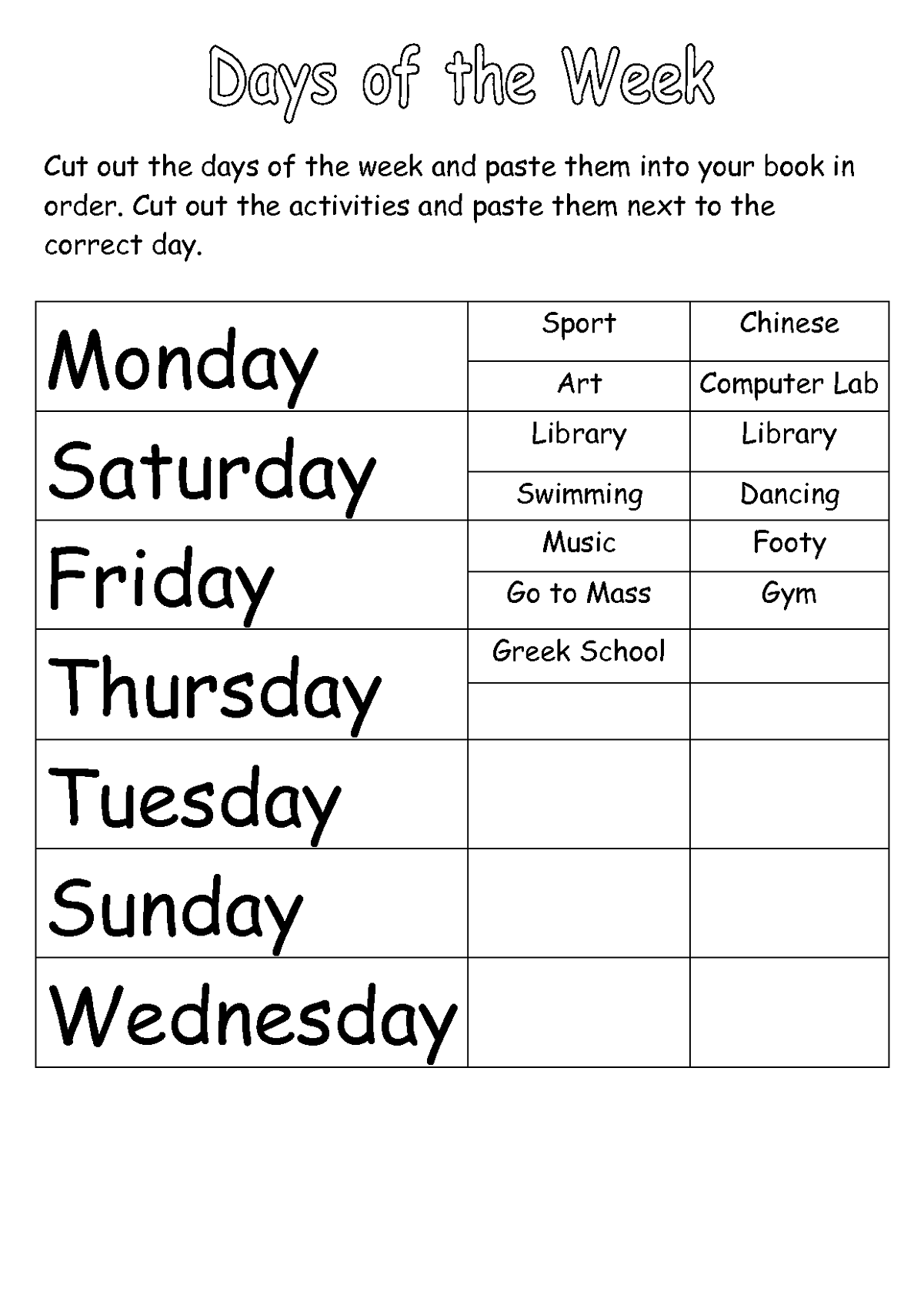 kindergarten activity sheets week 5