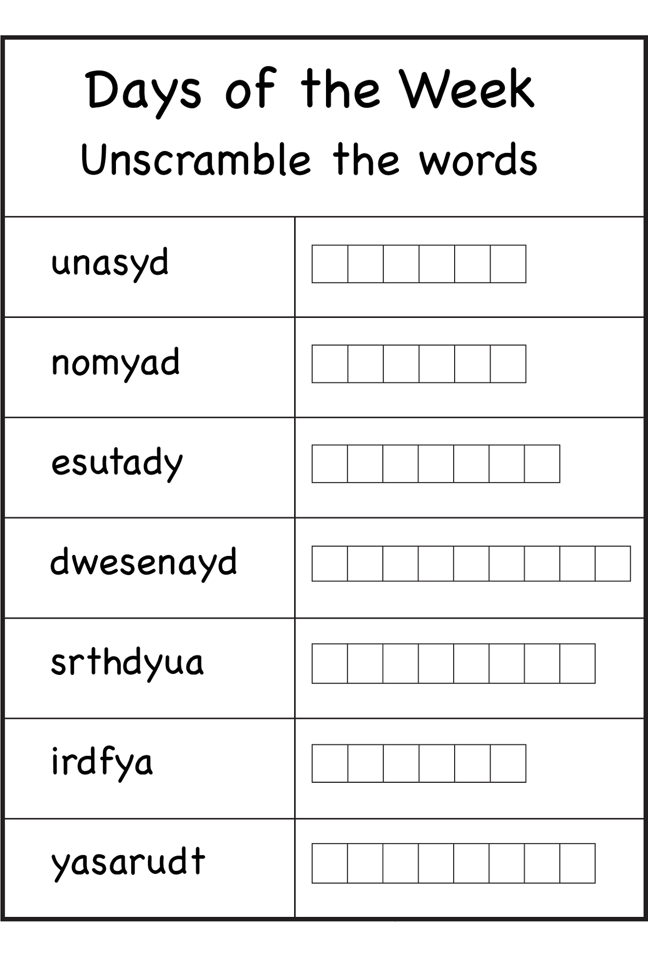 Free Days Of The Week Worksheets Activity Shelter