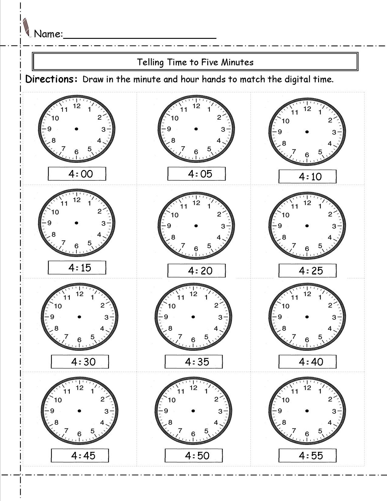 time work sheets printable