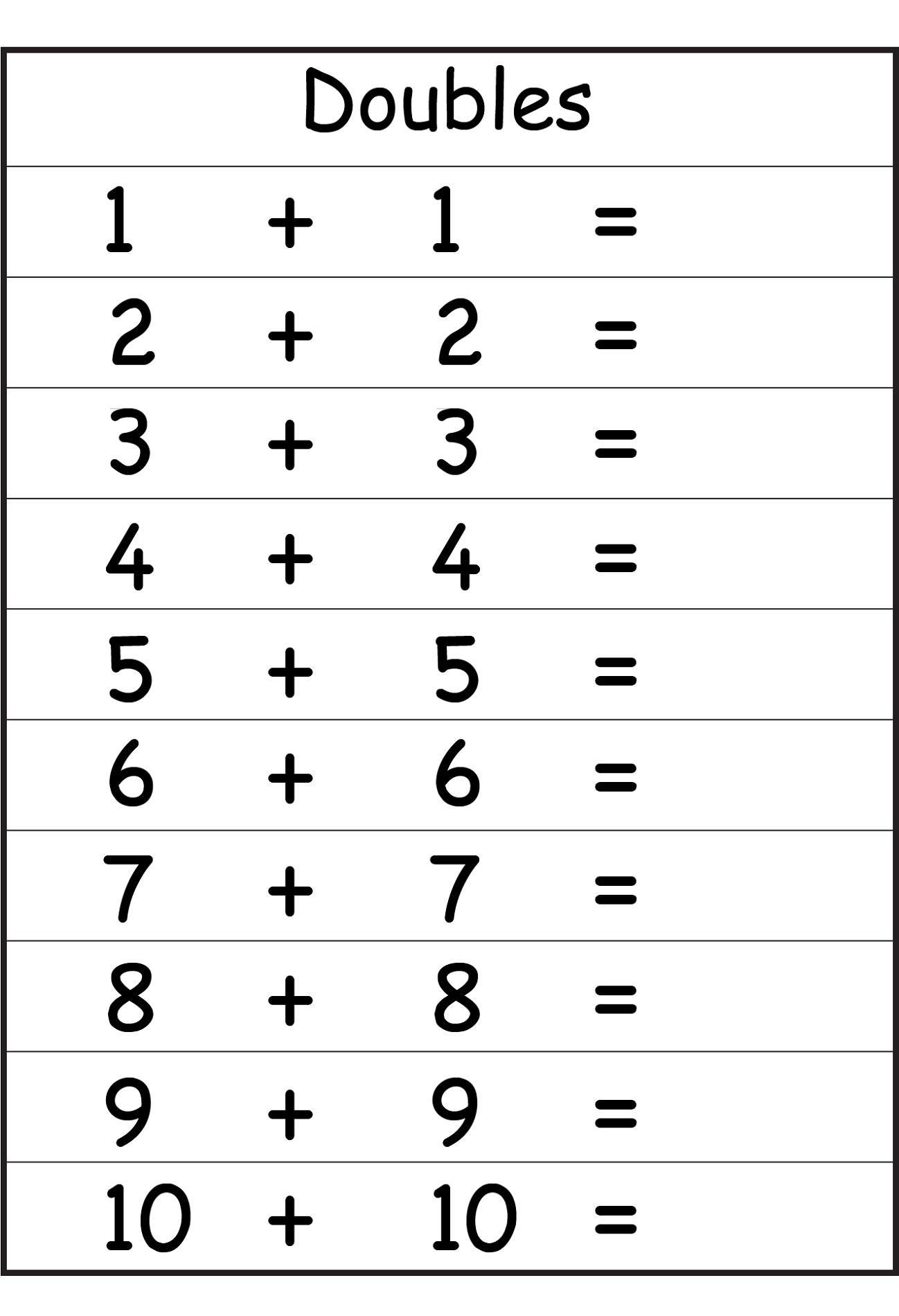 free fun worksheet doubles