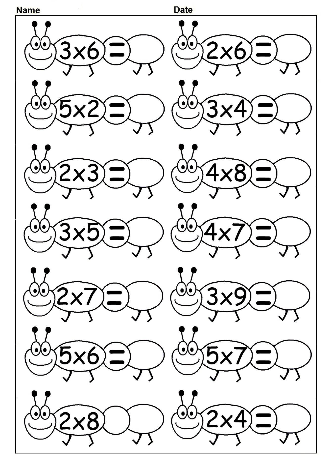 free fun worksheet multiplication