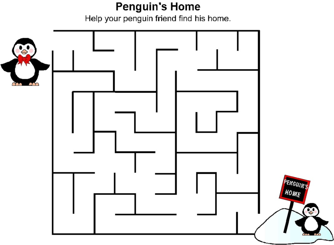 free maze worksheet penguins