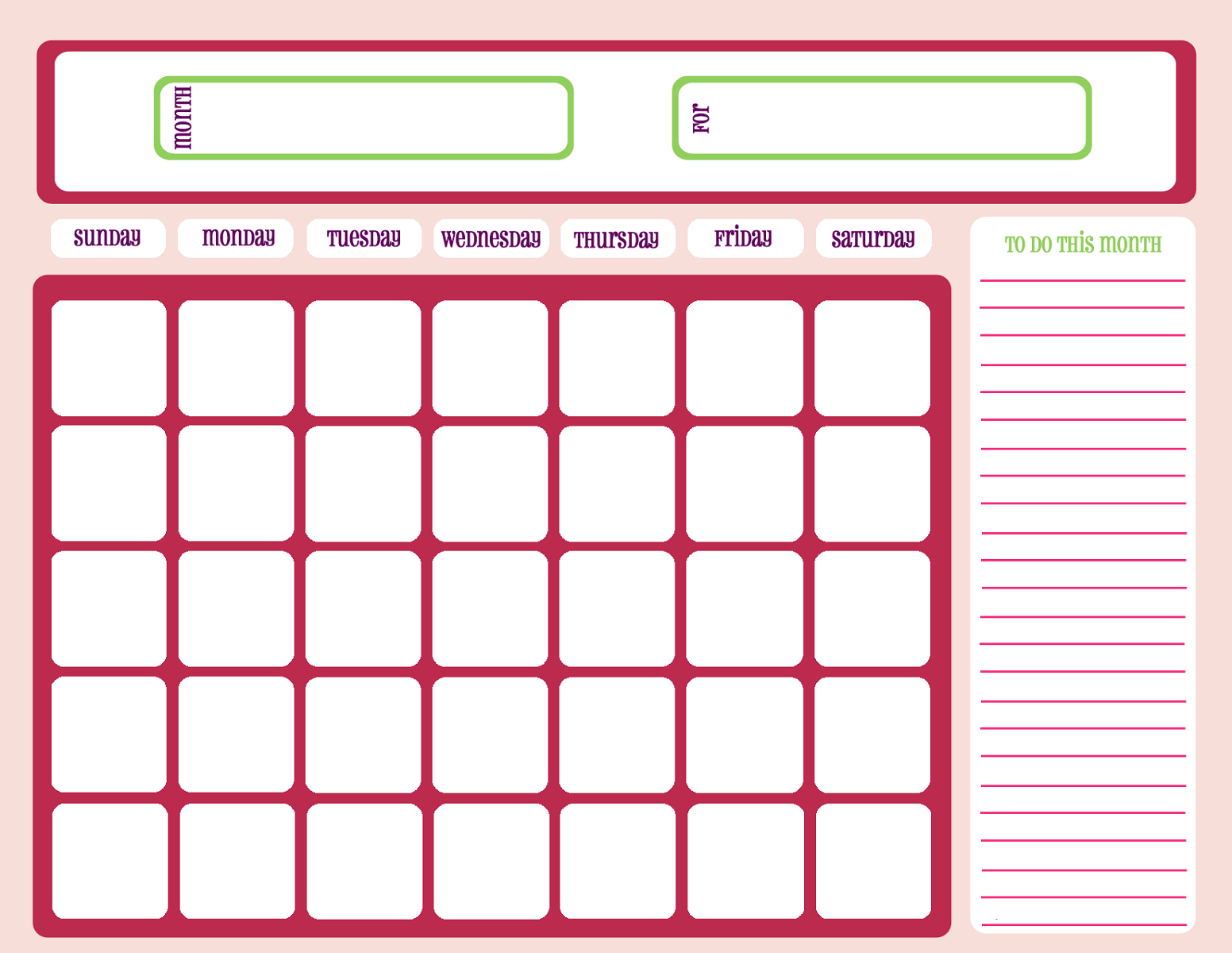 Printable Calendar Template Free