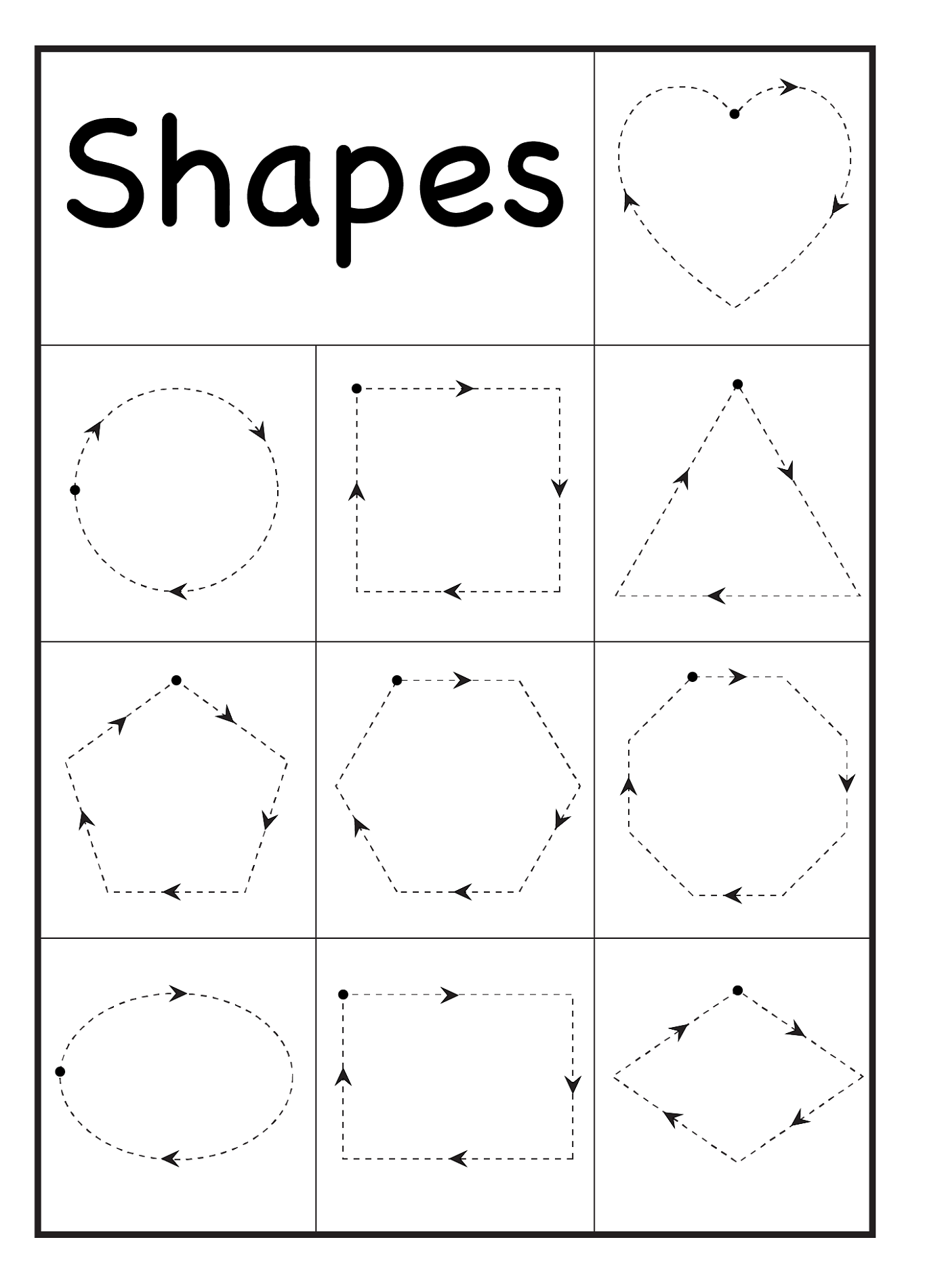 free shapes worksheets tracing