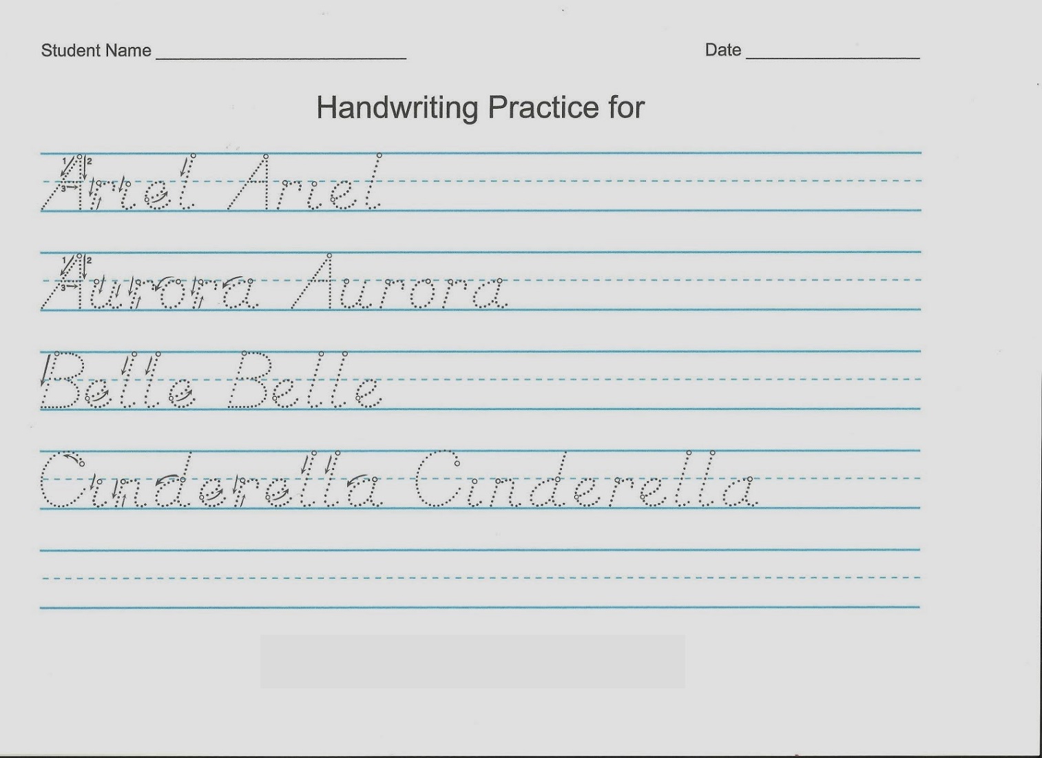 handwriting sheets for tracing