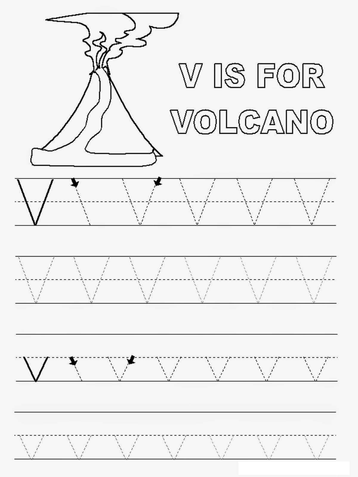 letter v worksheets volcano