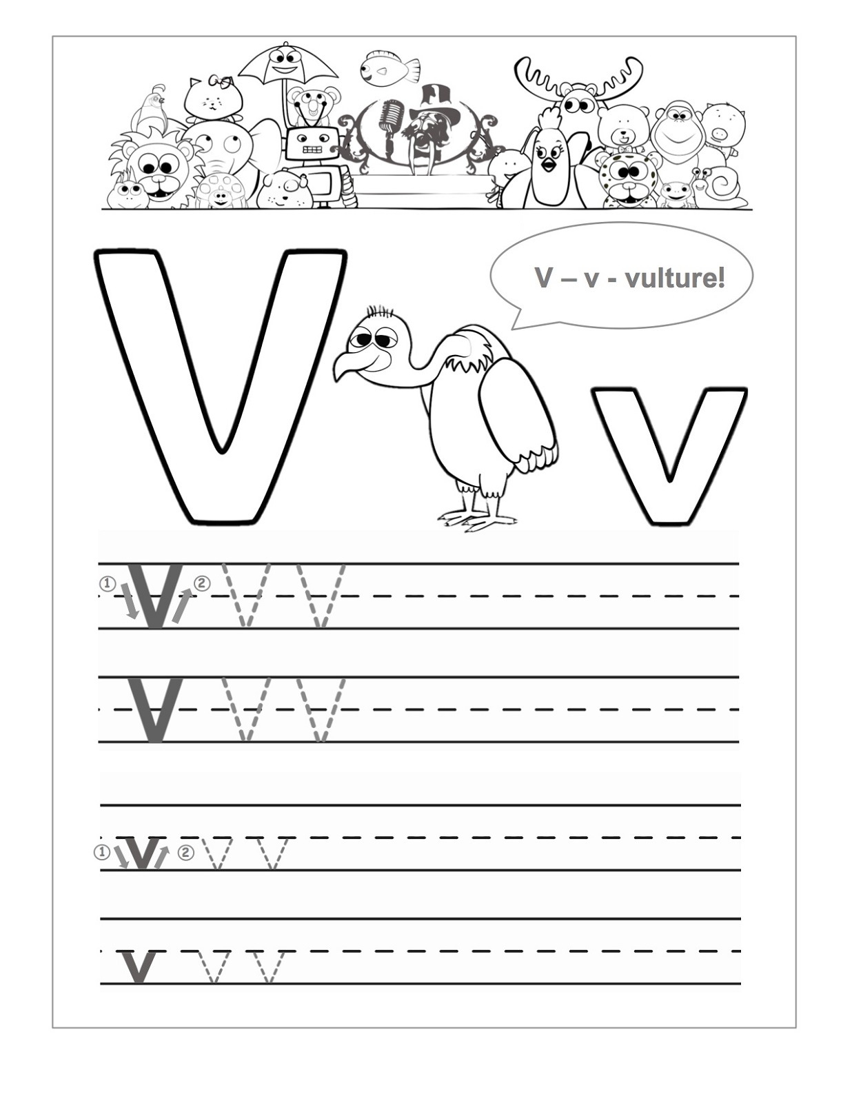 letter v worksheets vulture