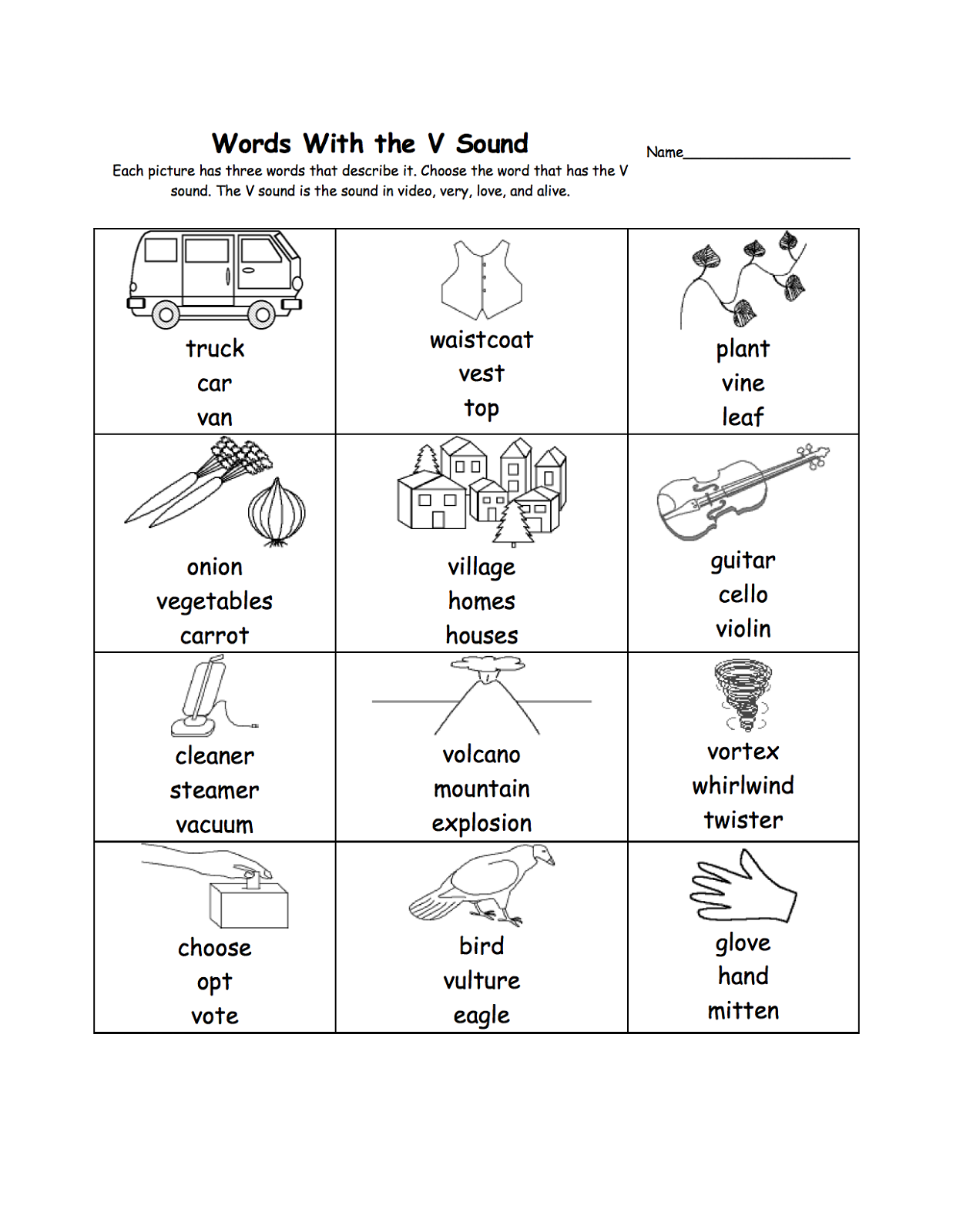 letter v worksheets words