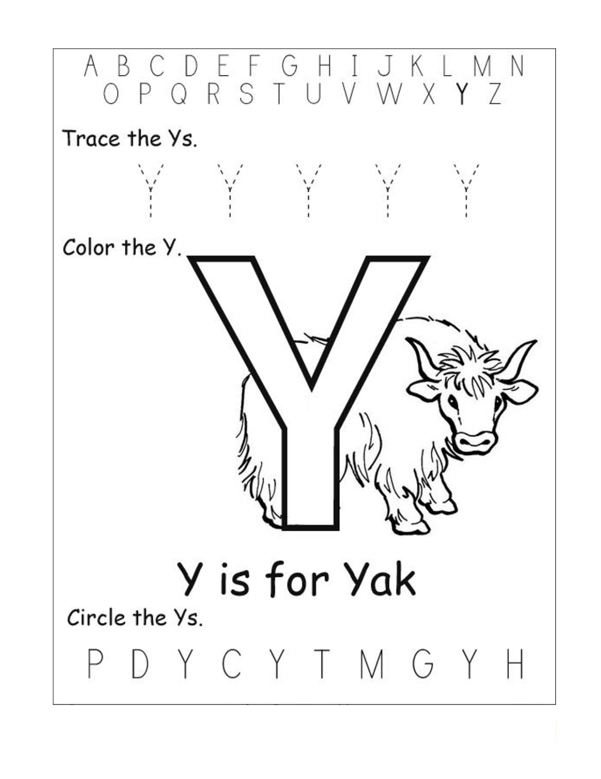 Letter Y Worksheets to Print | Activity Shelter