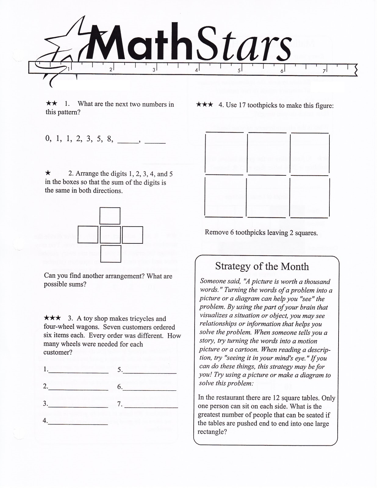 math fun sheet for school