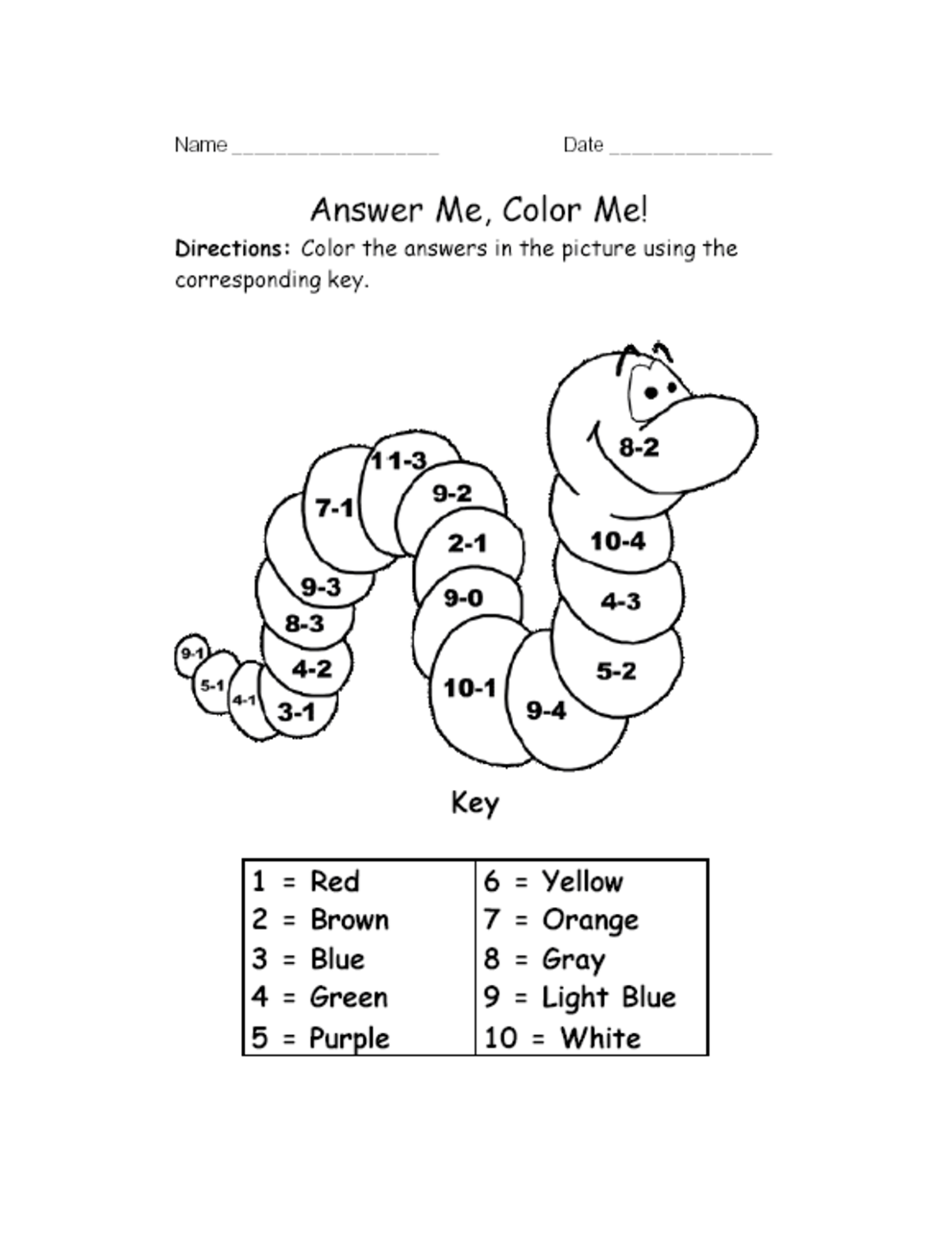 math fun worksheet caterpillar