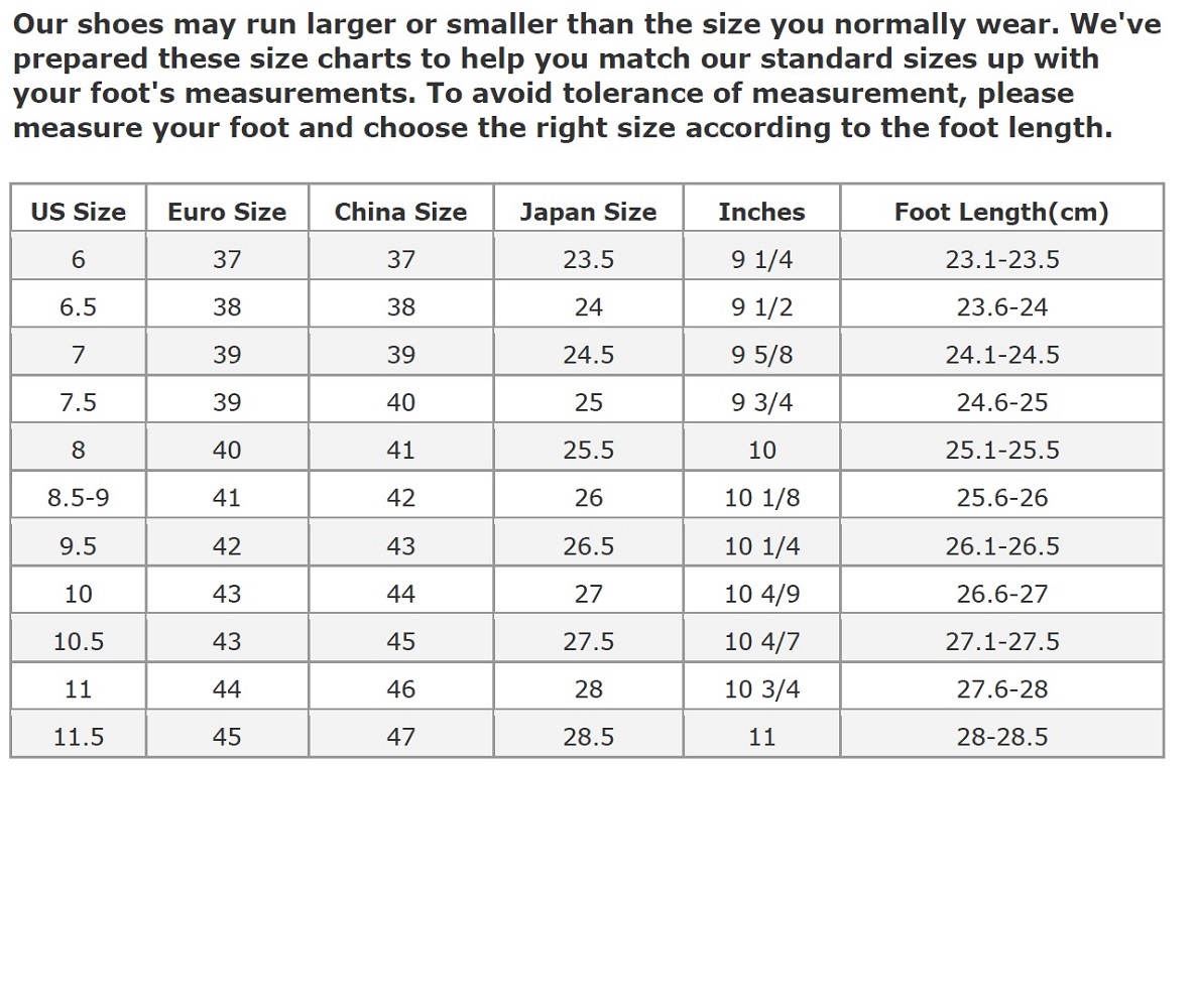 mens shoe size chart comparison