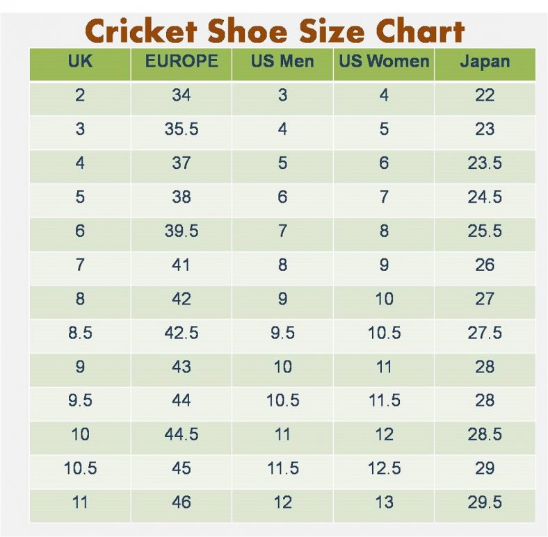 Men Shoe Size Charts | Activity Shelter
