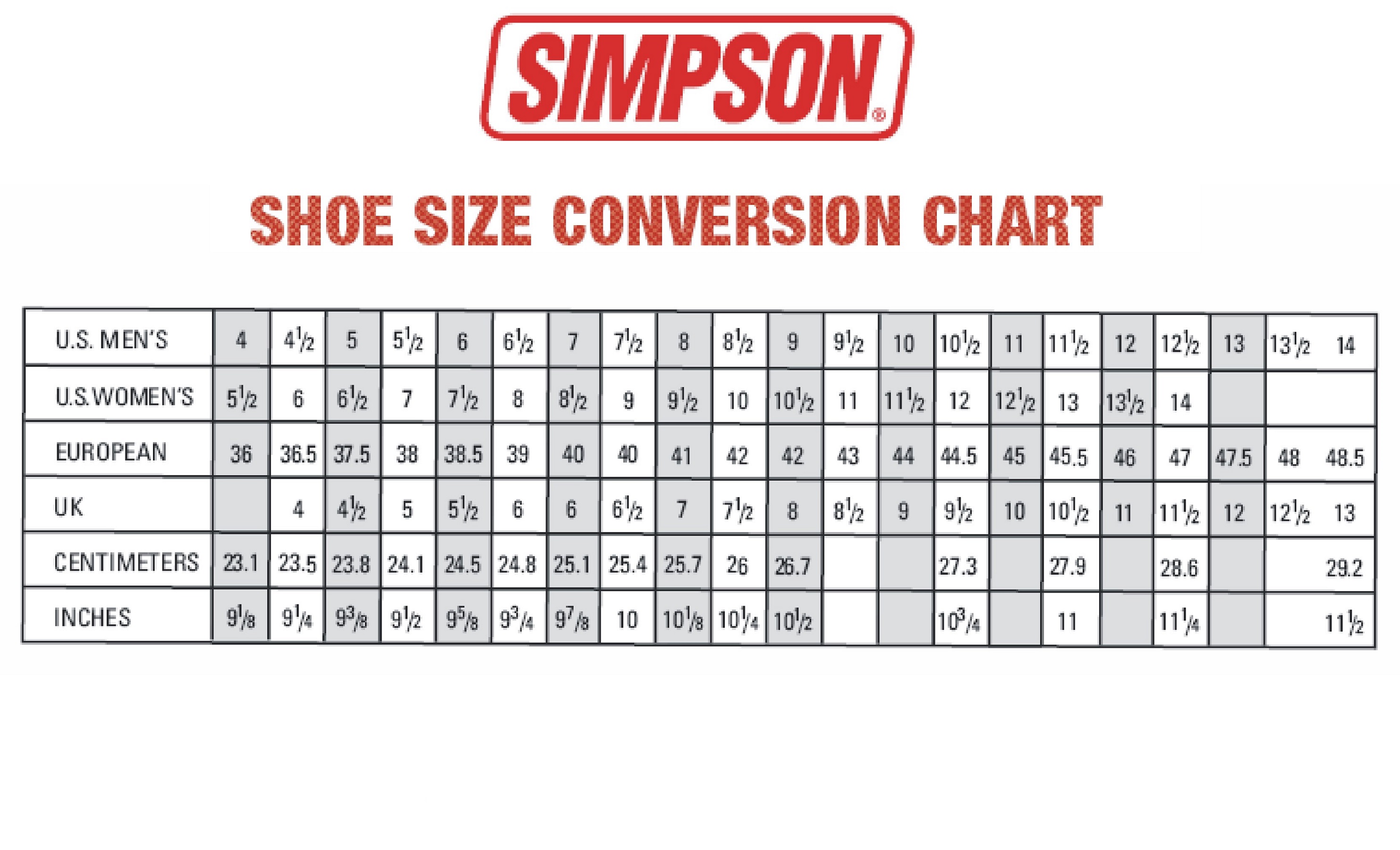 mens shoe size chart sport