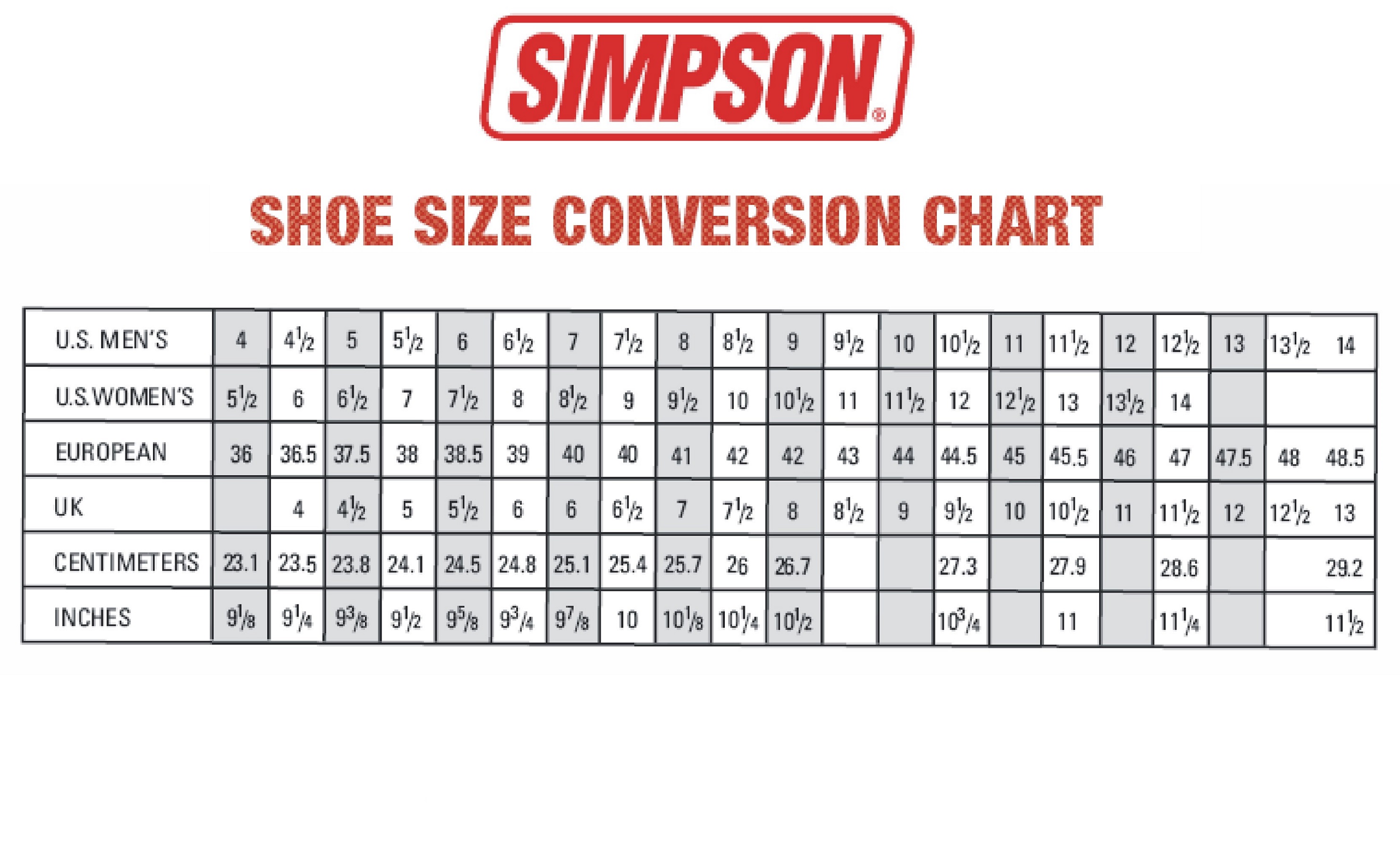 Shoe Sizes Chart 89 