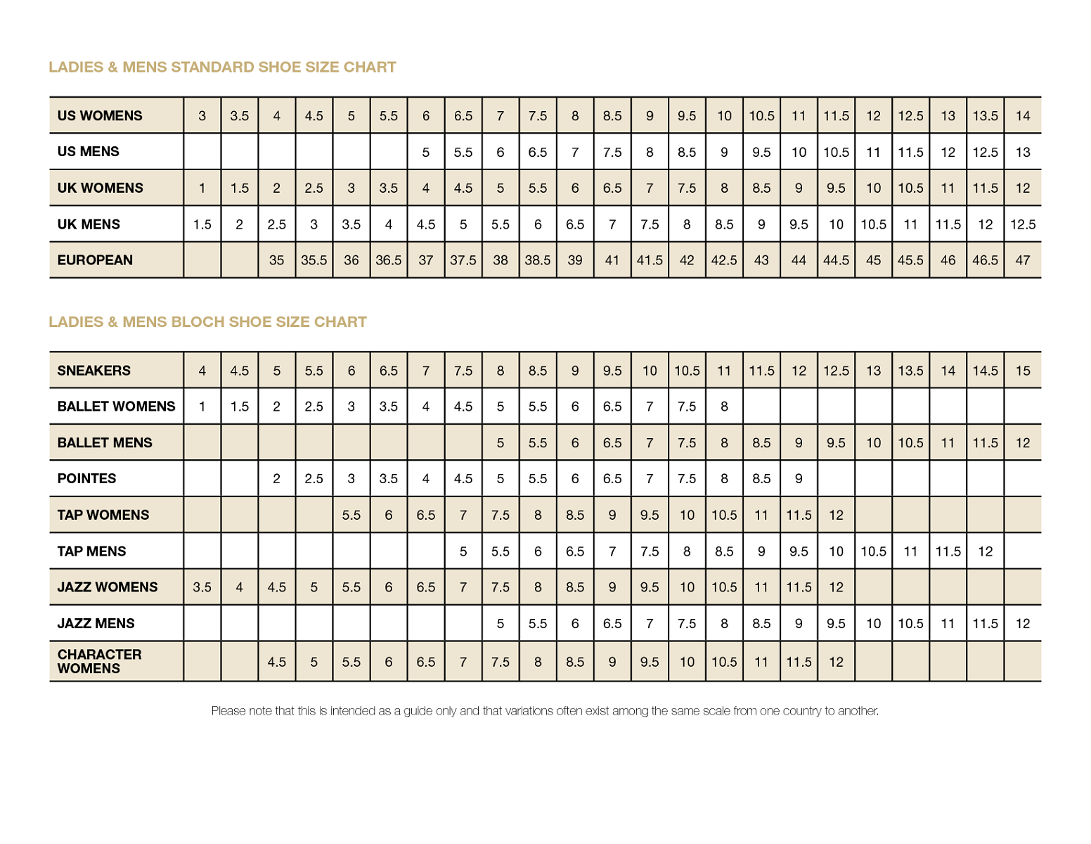 Men Shoe Size Charts | Activity Shelter