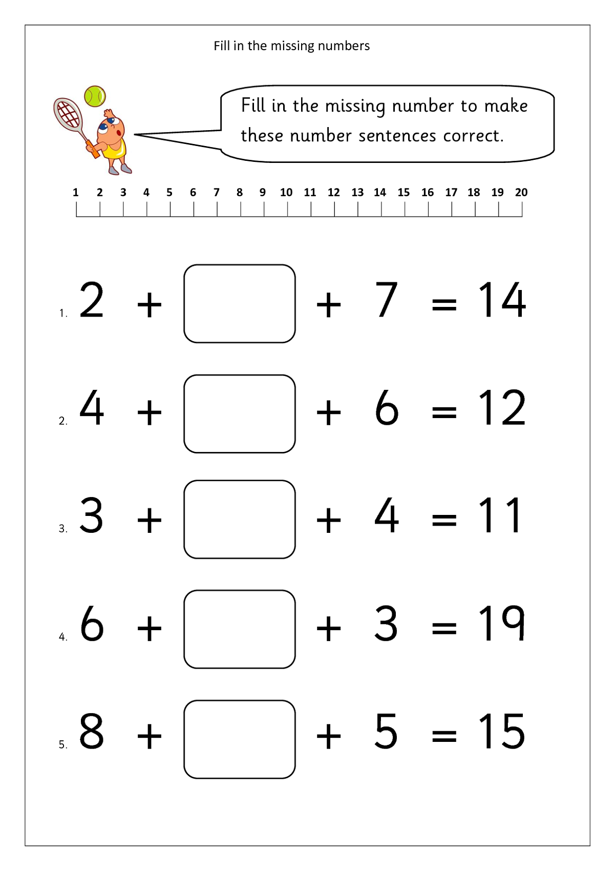 number 15 worksheet addition