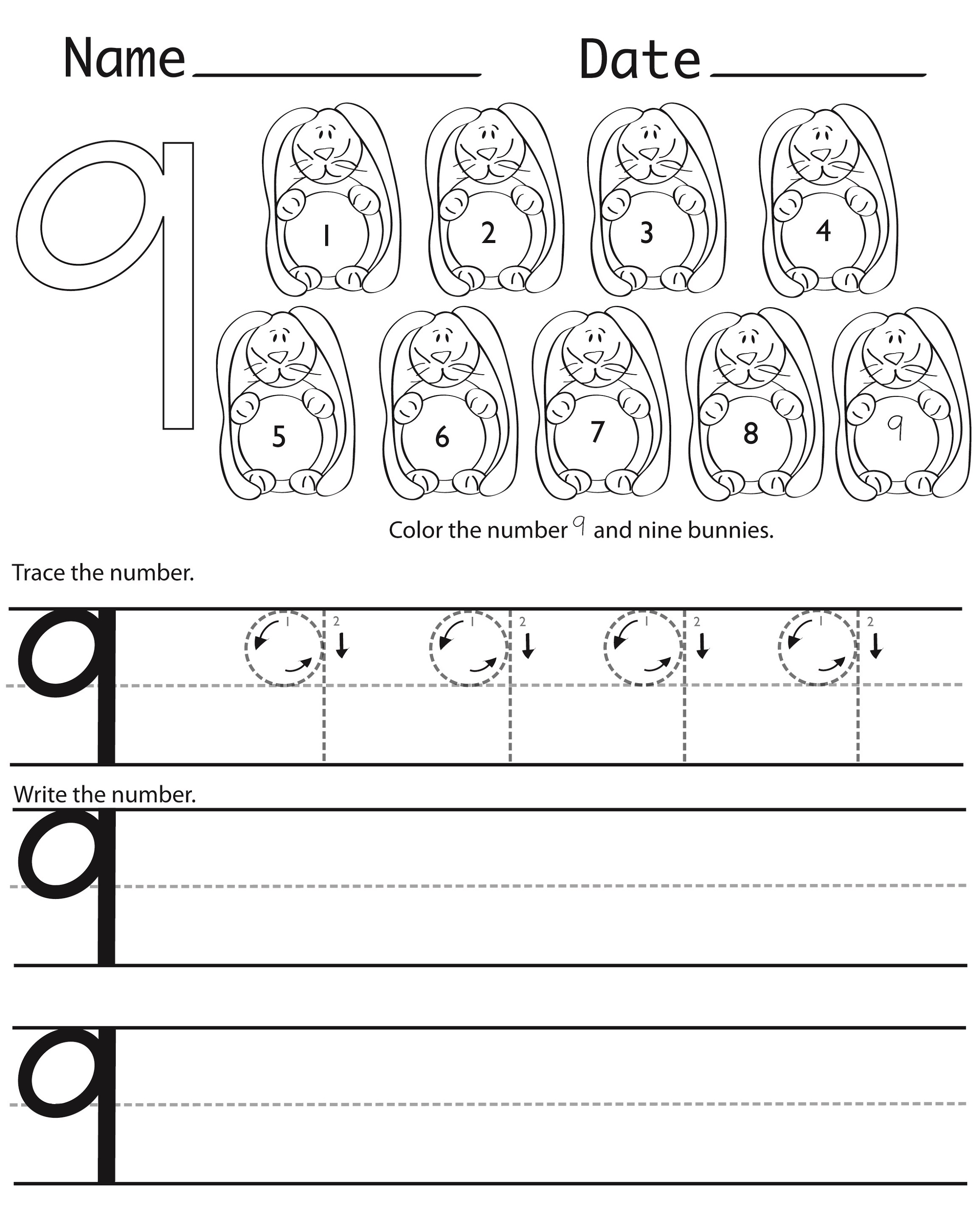 Number Tracing Worksheets 9 Number Print Out Kids