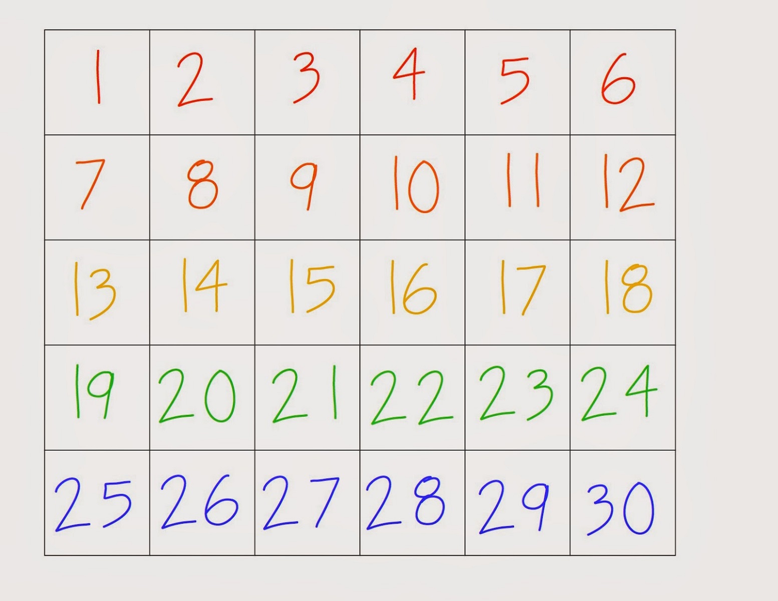 number chart 1-30 for school