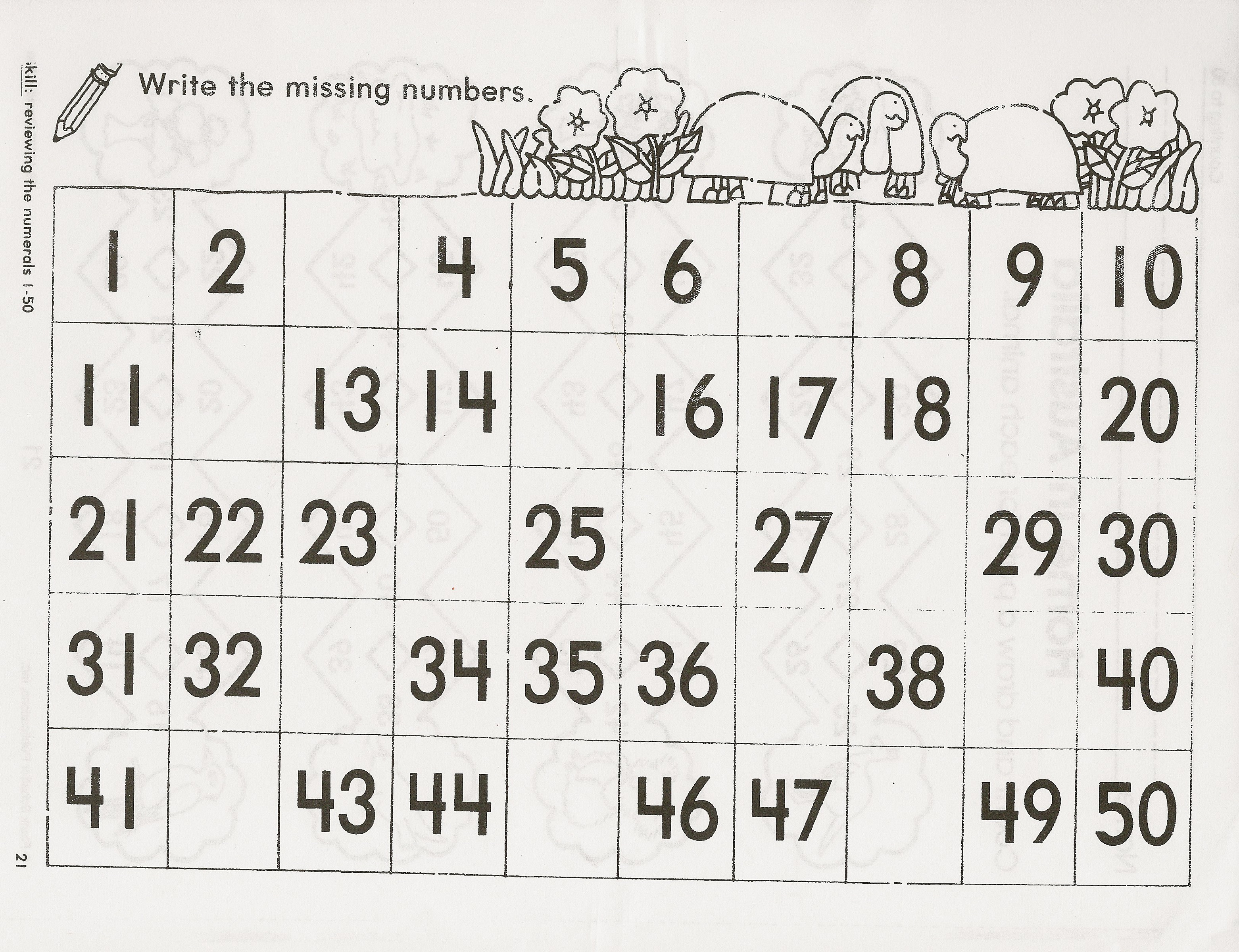 Kindergarten Number Chart 1 50