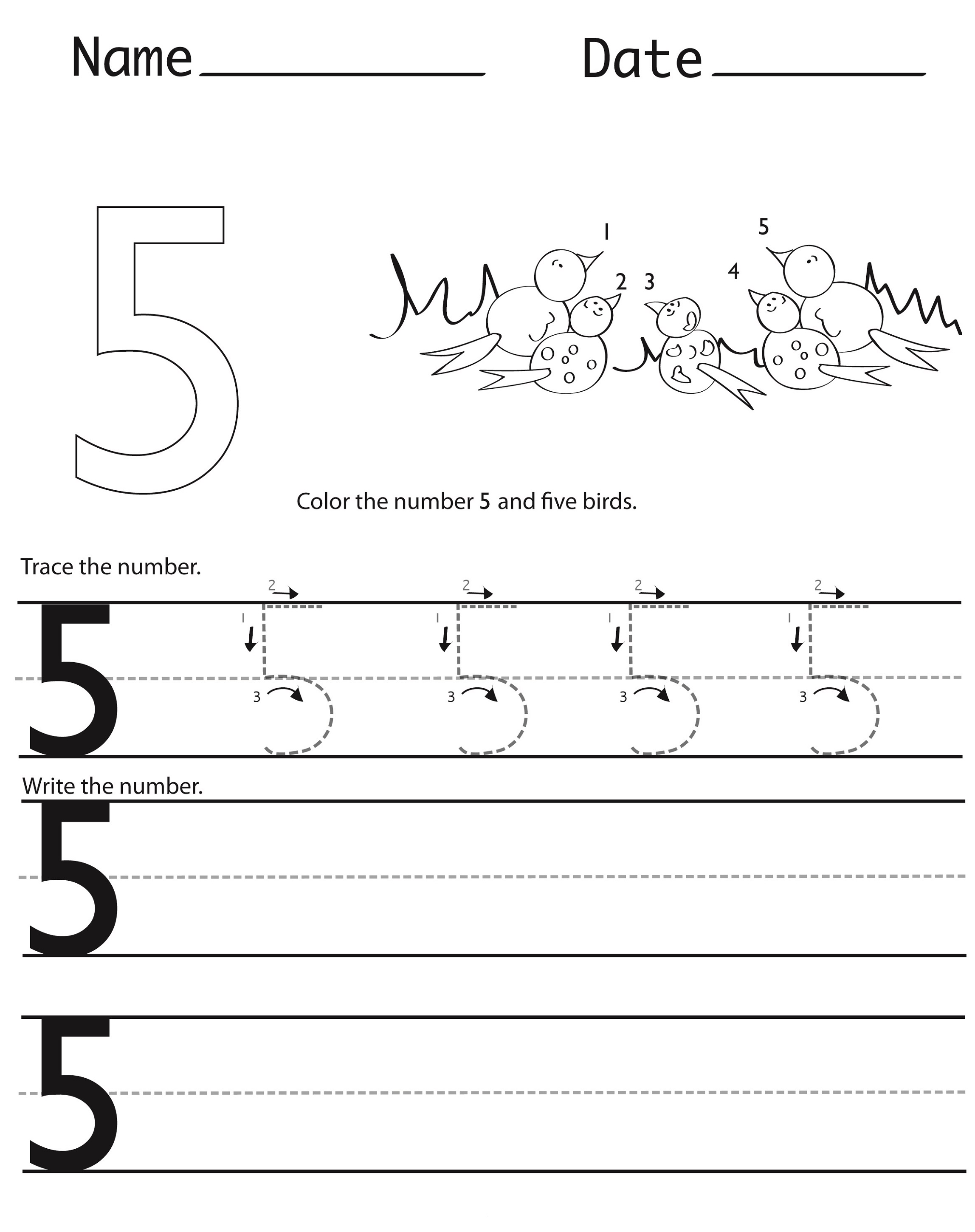 number practice sheets number 5