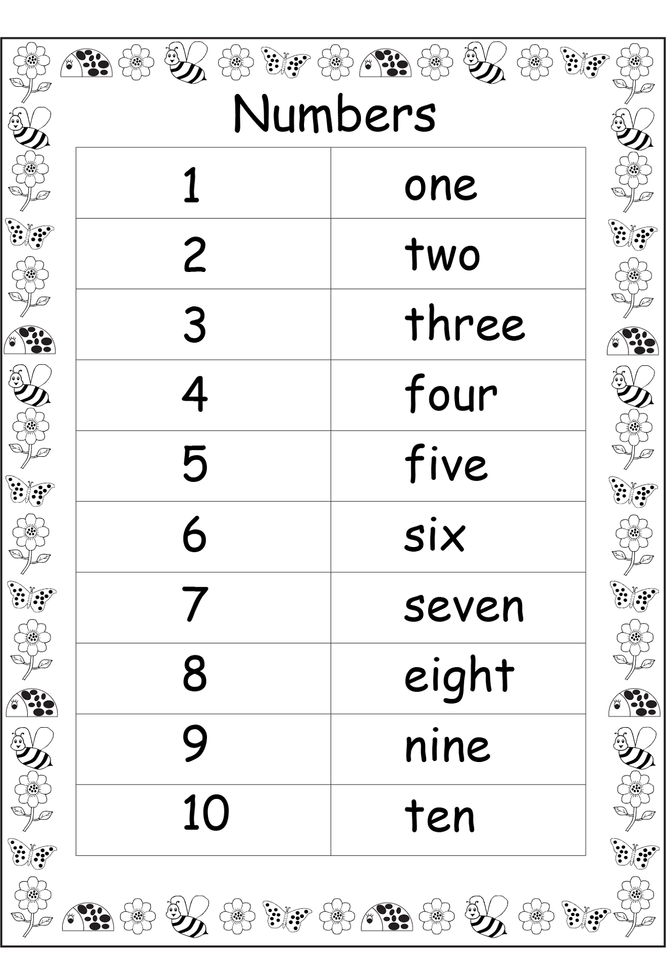 number words worksheet for kids