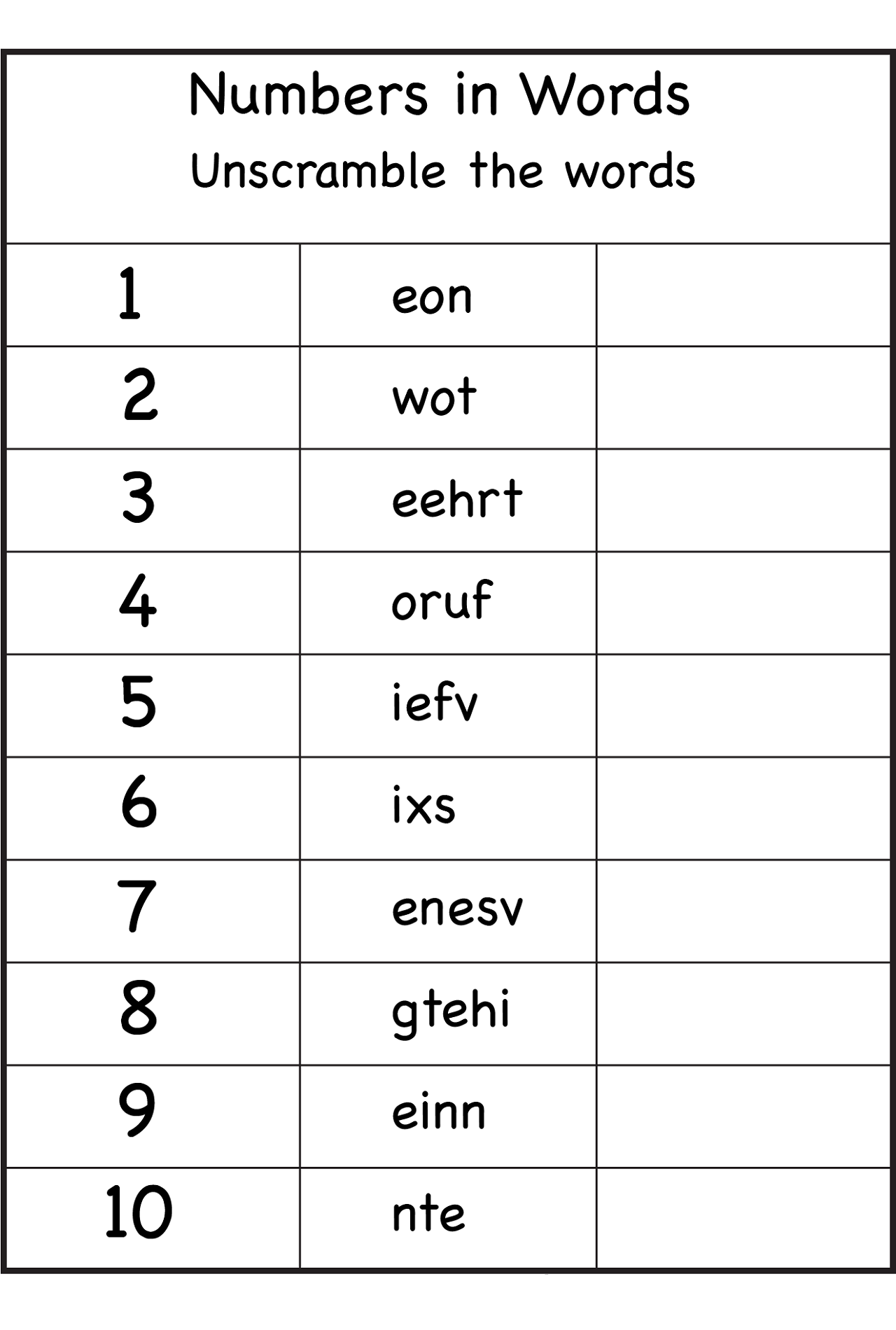 number words worksheet jumbled