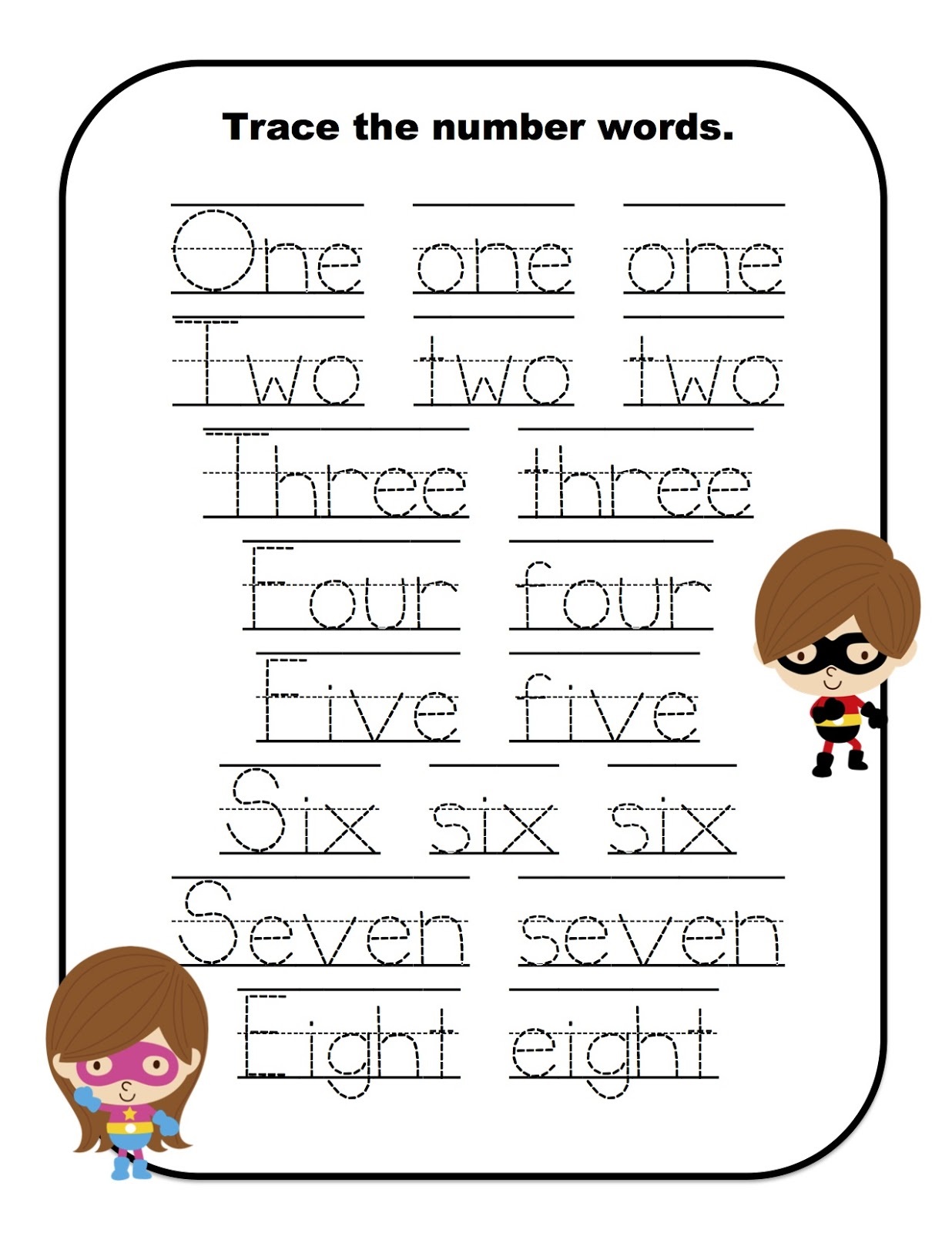 number words worksheet tracing