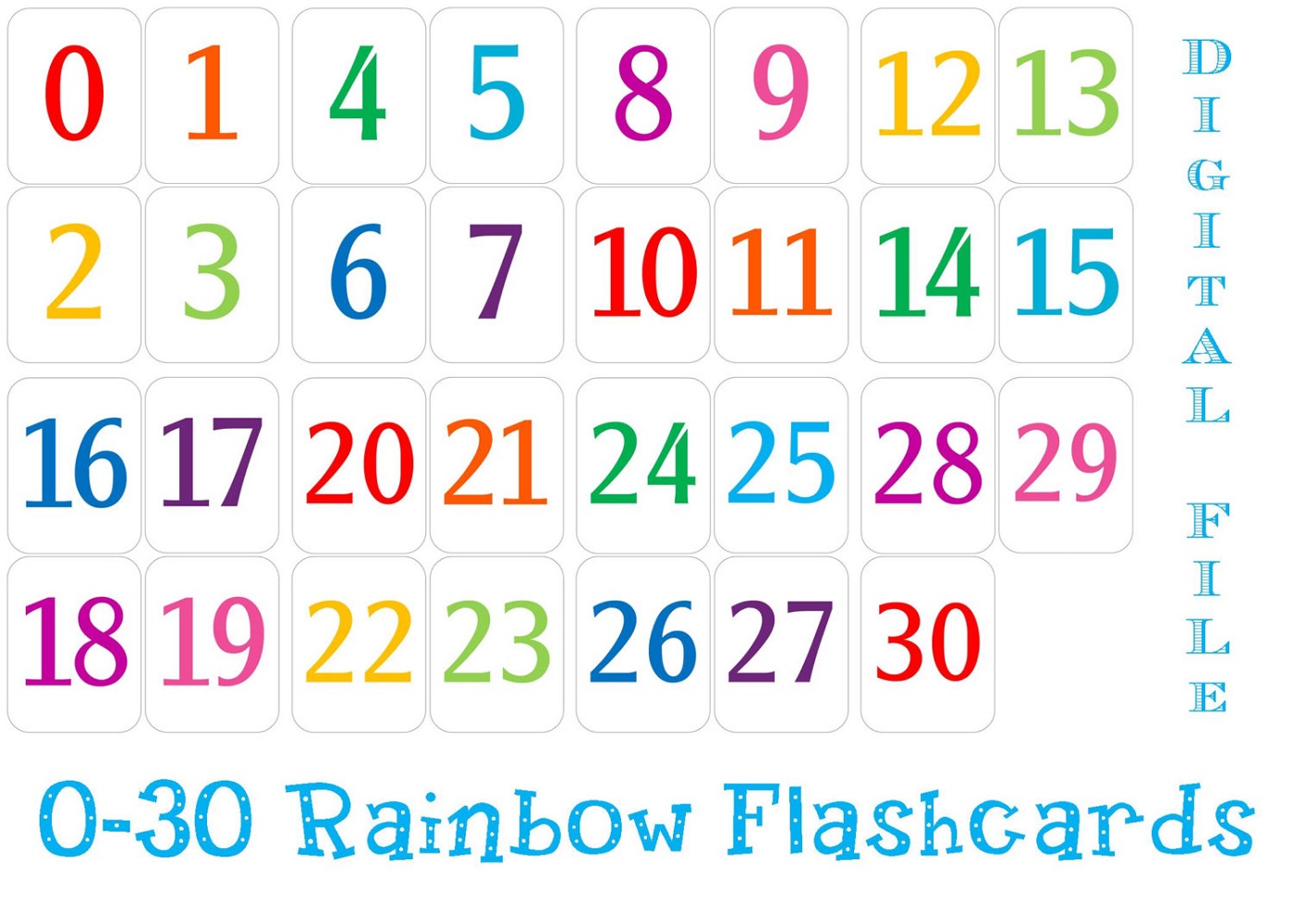 numbers 1-30 worksheet colorful