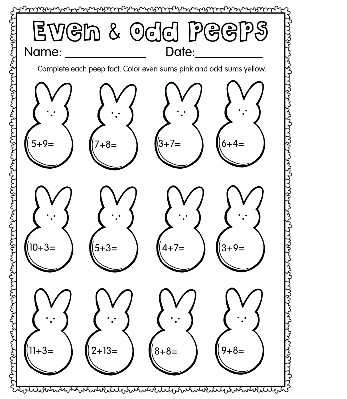 odd and even number worksheets peeps