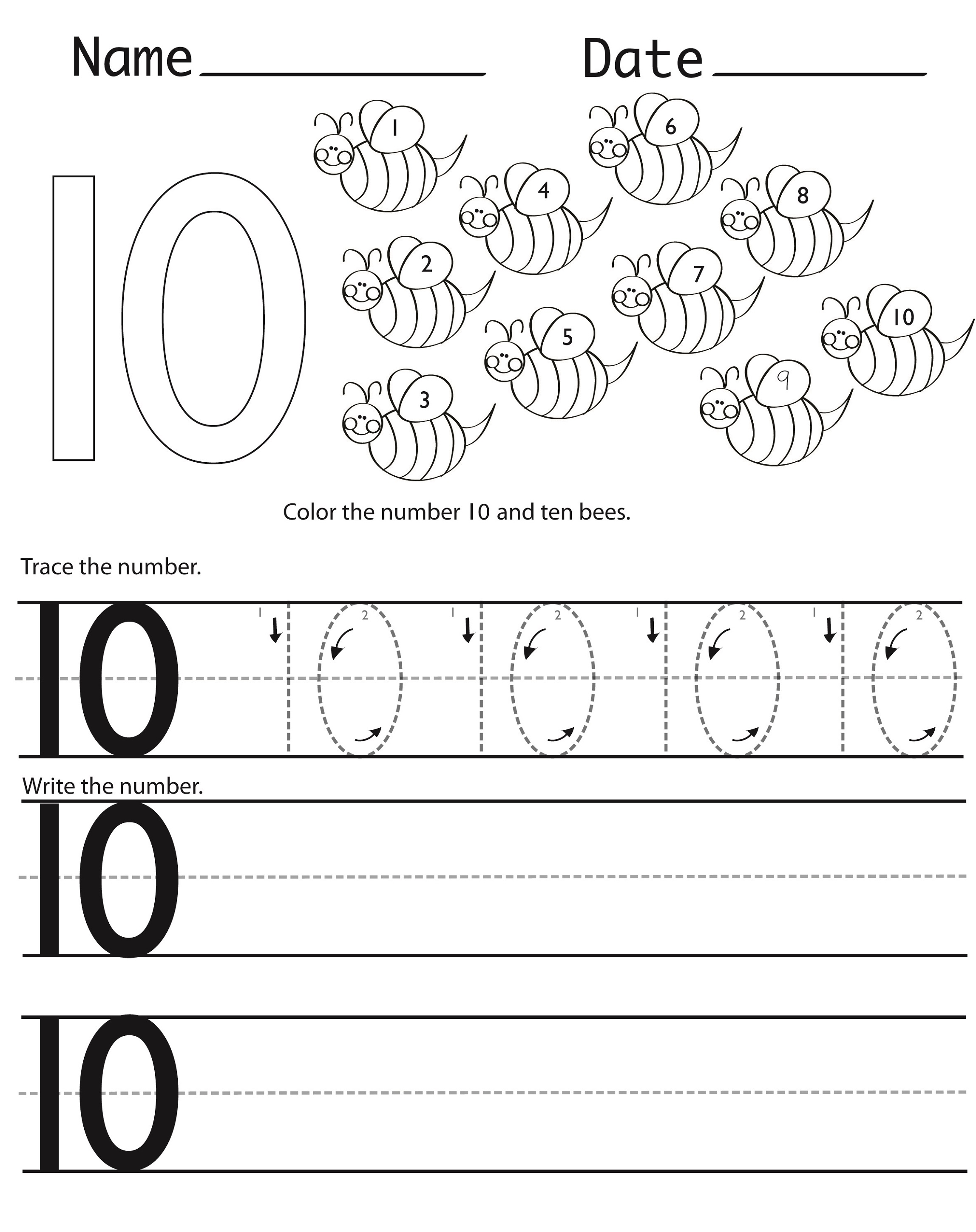 Printable Pictures Of Number 10 Activity Shelter