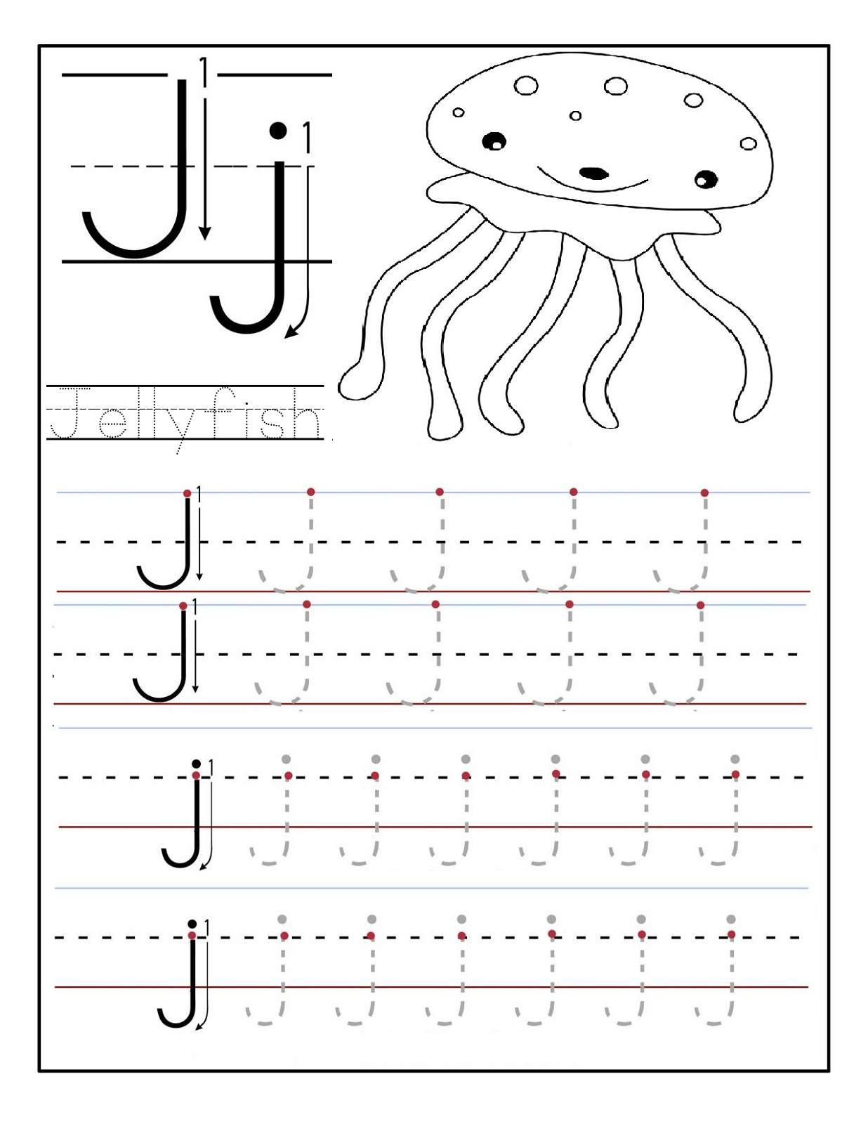 preschool alphabet worksheets jellyfish