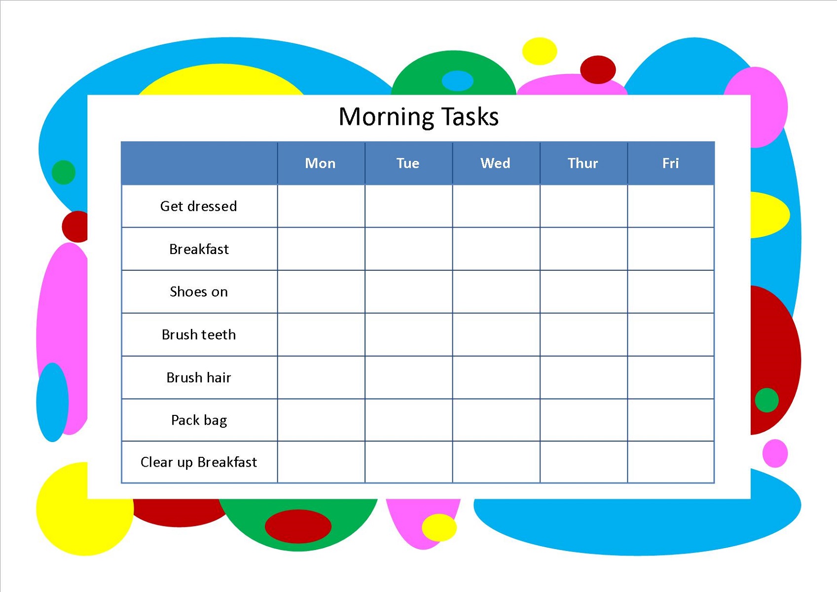 reward chart template for morning