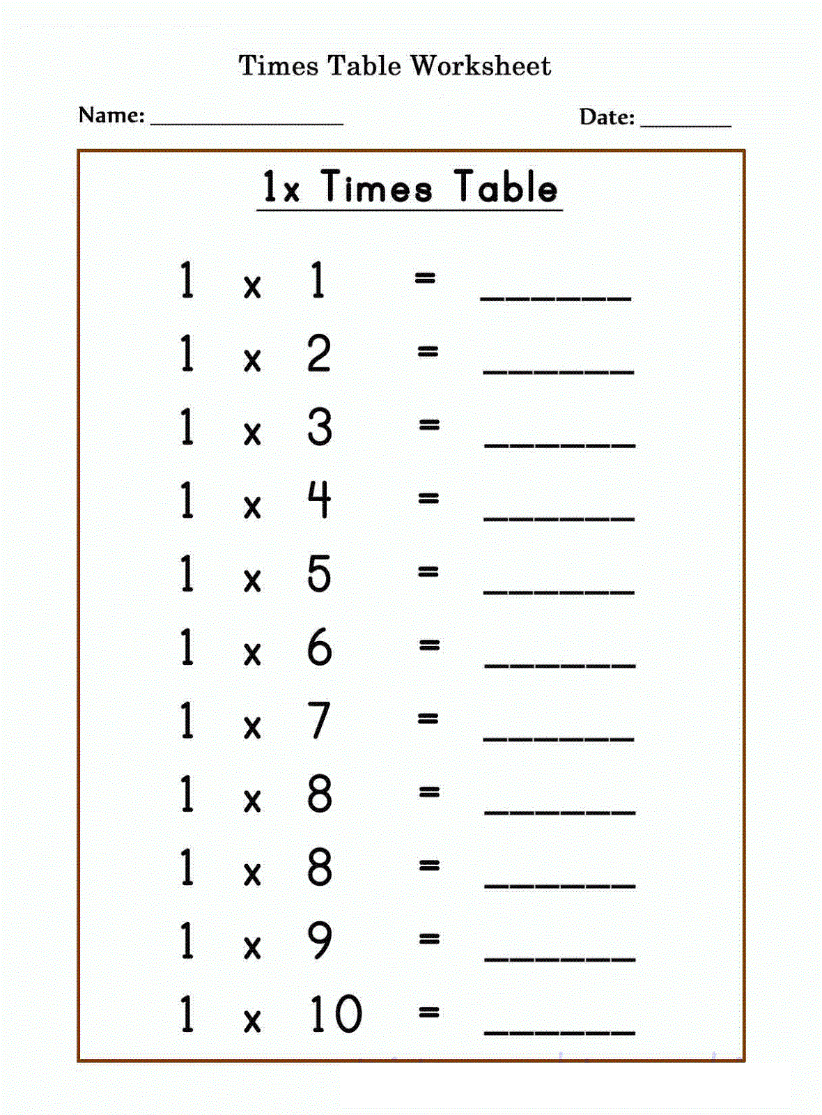 times table worksheets for kids